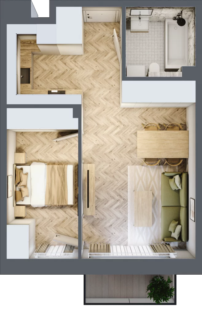 2 pokoje, mieszkanie 42,20 m², piętro 3, oferta nr B3.45, Osiedle Zielony Zakątek - Etap II, Wołomin, ul. Legionów 142A/144