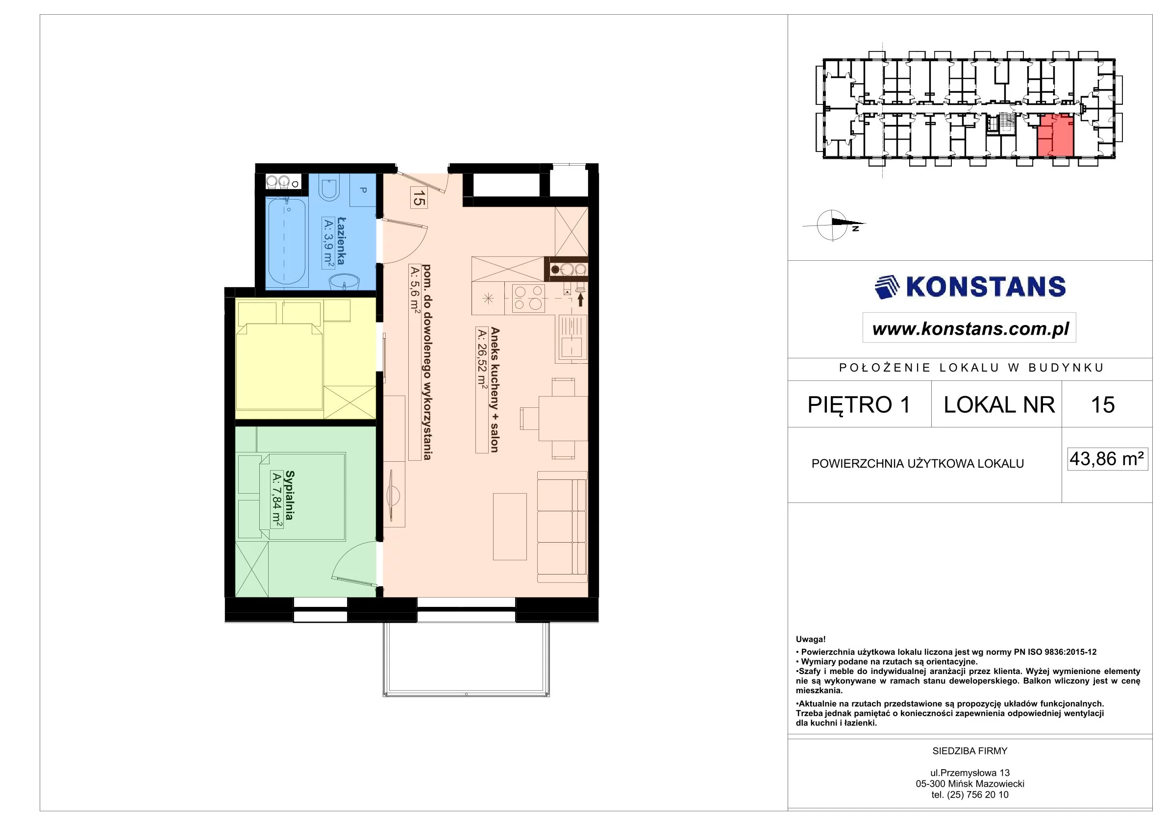 3 pokoje, mieszkanie 43,86 m², piętro 1, oferta nr 15, Gościniec 15, Warszawa, Wesoła, ul. Gościniec 15