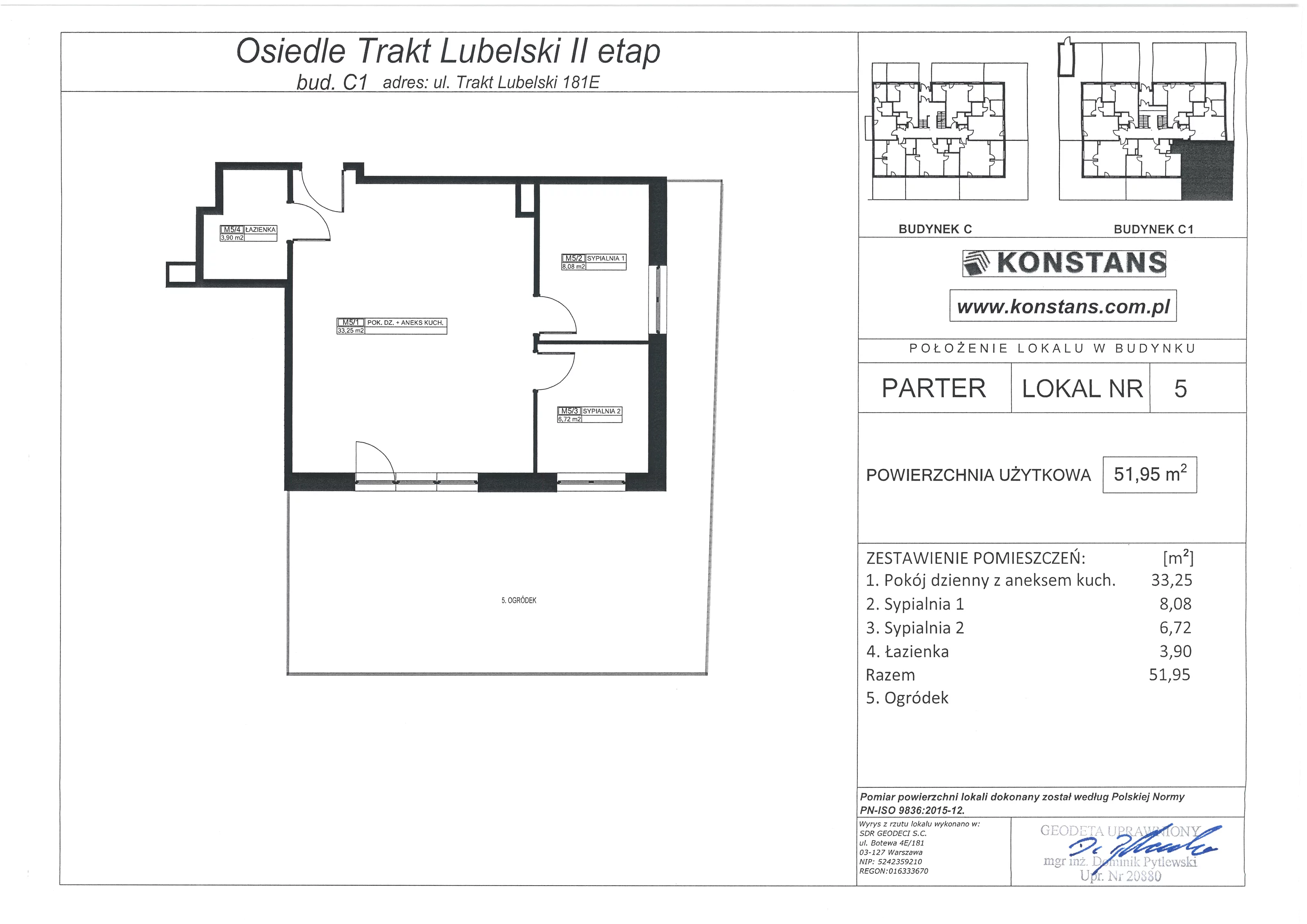 3 pokoje, mieszkanie 51,95 m², parter, oferta nr E5, Trakt Lubelski - Etap II, Warszawa, Wawer, Zbytki, ul. Trakt Lubelski 181E/F
