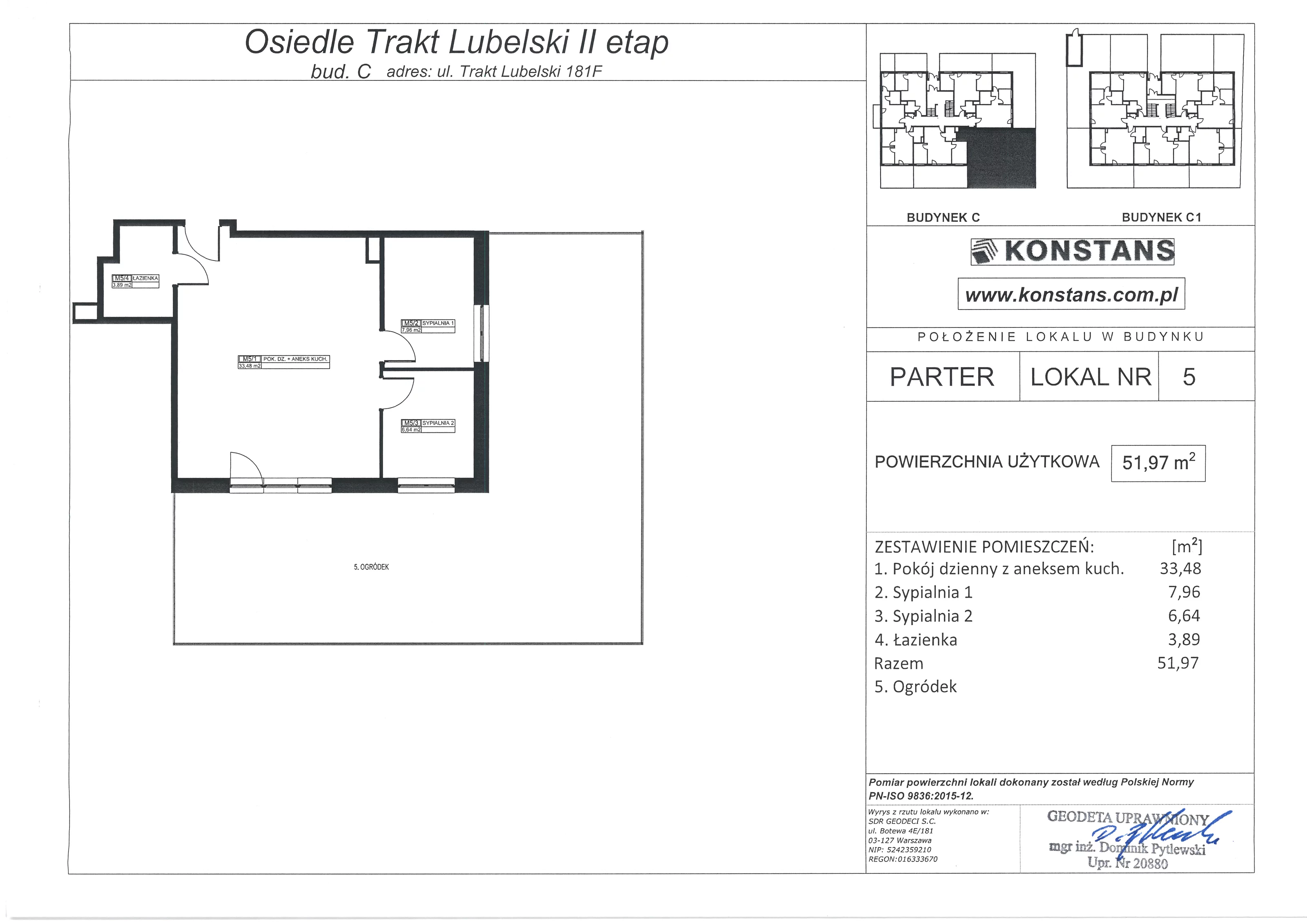 3 pokoje, mieszkanie 51,97 m², parter, oferta nr F5, Trakt Lubelski - Etap II, Warszawa, Wawer, Zbytki, ul. Trakt Lubelski 181E/F