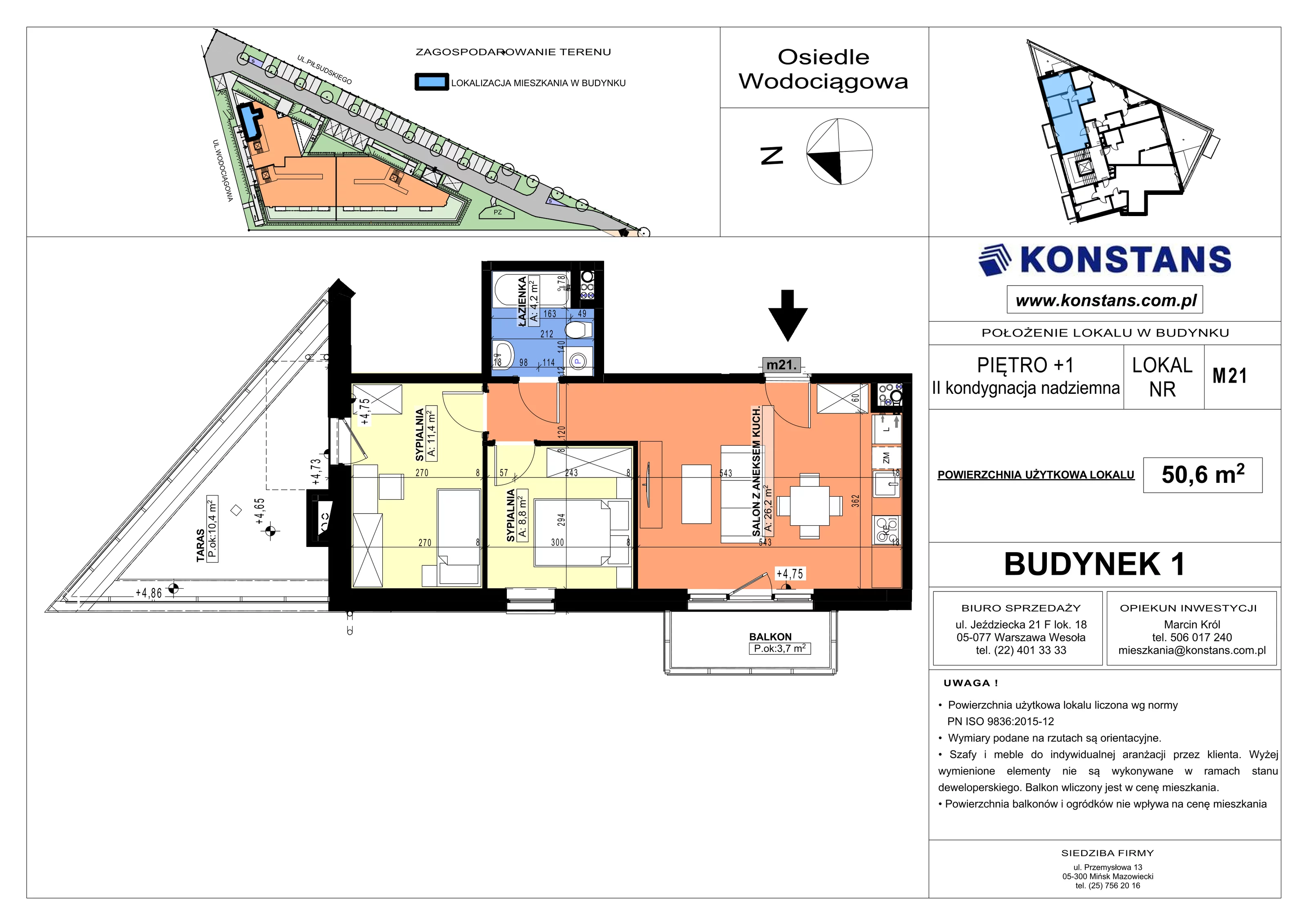 3 pokoje, mieszkanie 50,60 m², piętro 1, oferta nr B1.21, Wodociągowa - Etap VII, Sulejówek, ul. Wodociągowa 1/1A/1B