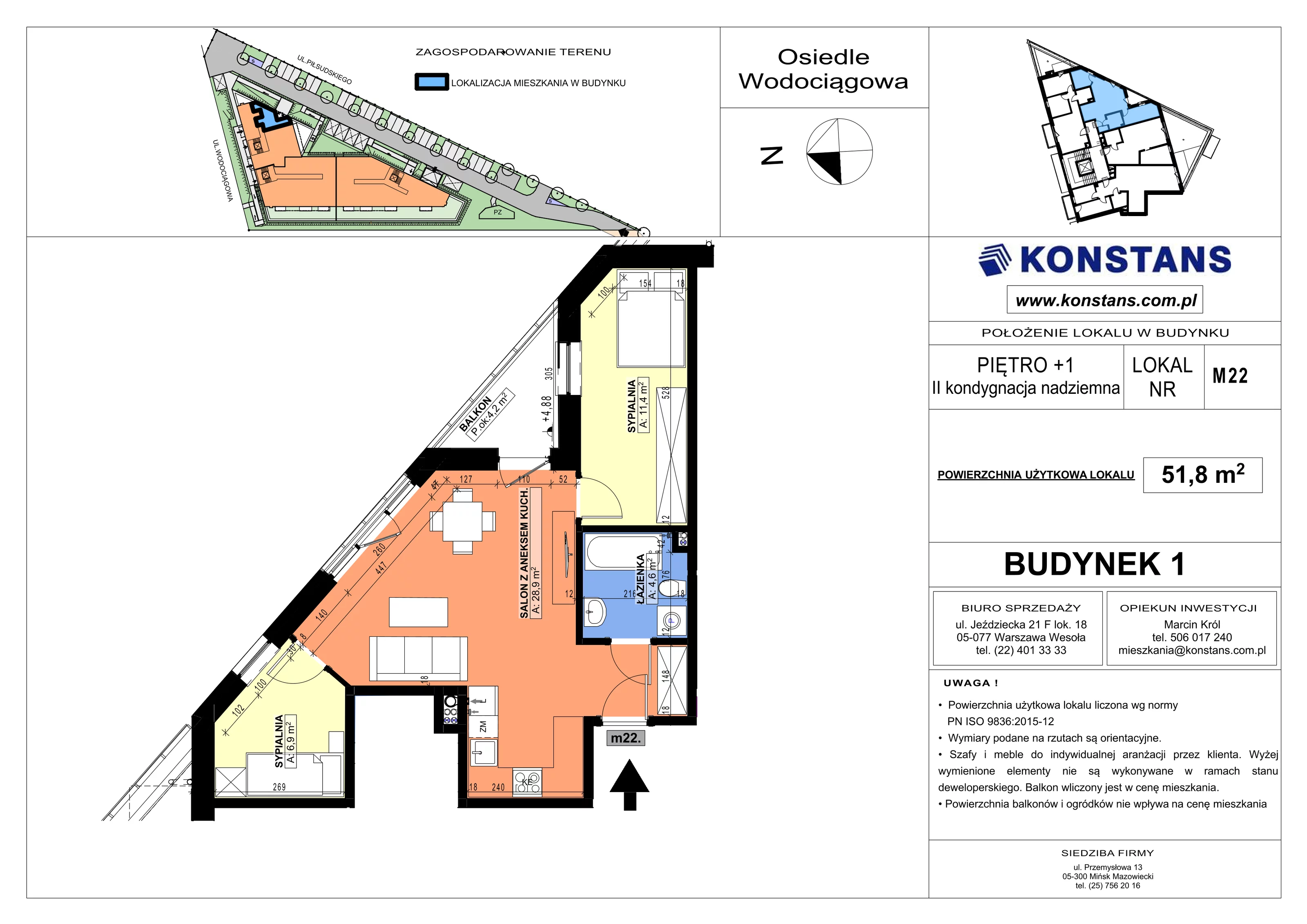 3 pokoje, mieszkanie 51,80 m², piętro 1, oferta nr B1.22, Wodociągowa - Etap VII, Sulejówek, ul. Wodociągowa 1/1A/1B