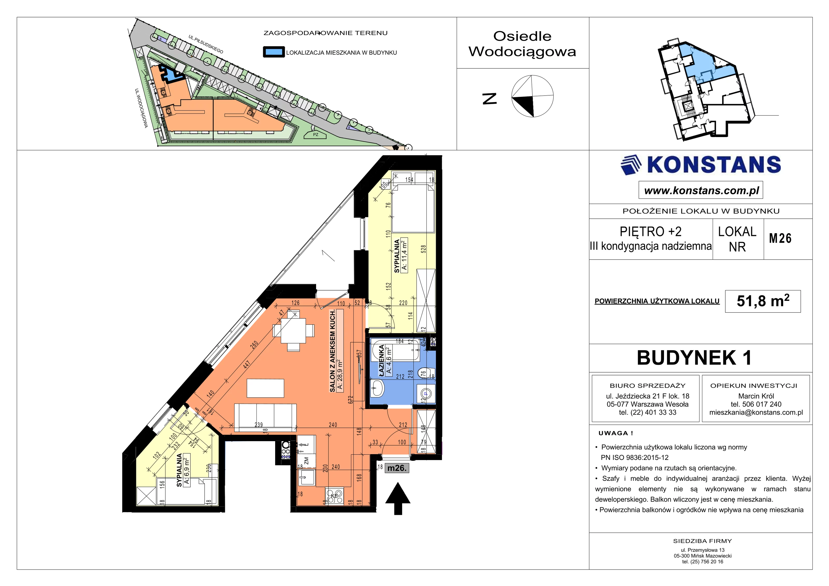 3 pokoje, mieszkanie 51,80 m², piętro 2, oferta nr B1.26, Wodociągowa - Etap VII, Sulejówek, ul. Wodociągowa 1/1A/1B