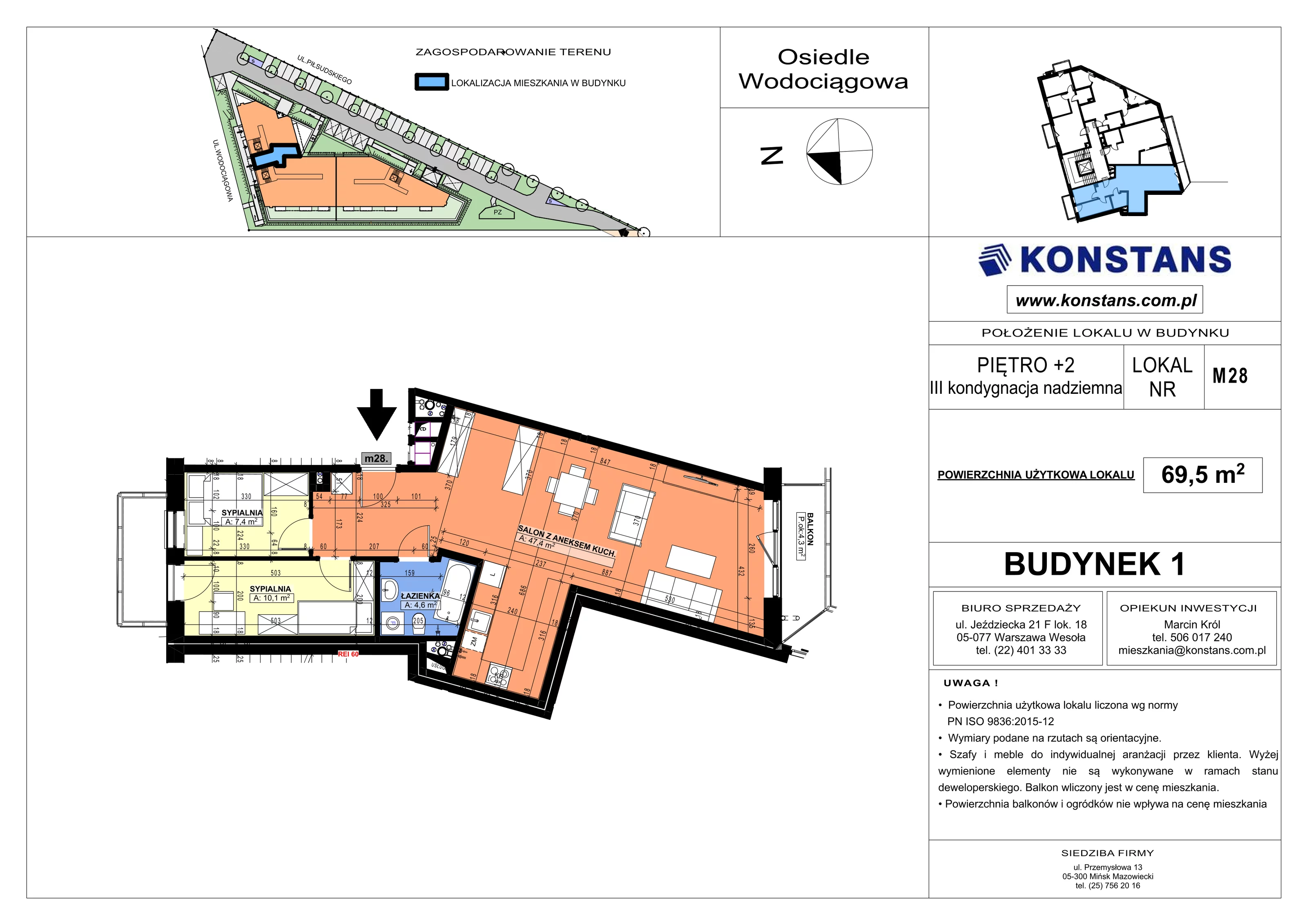3 pokoje, mieszkanie 69,50 m², piętro 2, oferta nr B1.28, Wodociągowa - Etap VII, Sulejówek, ul. Wodociągowa 1/1A/1B