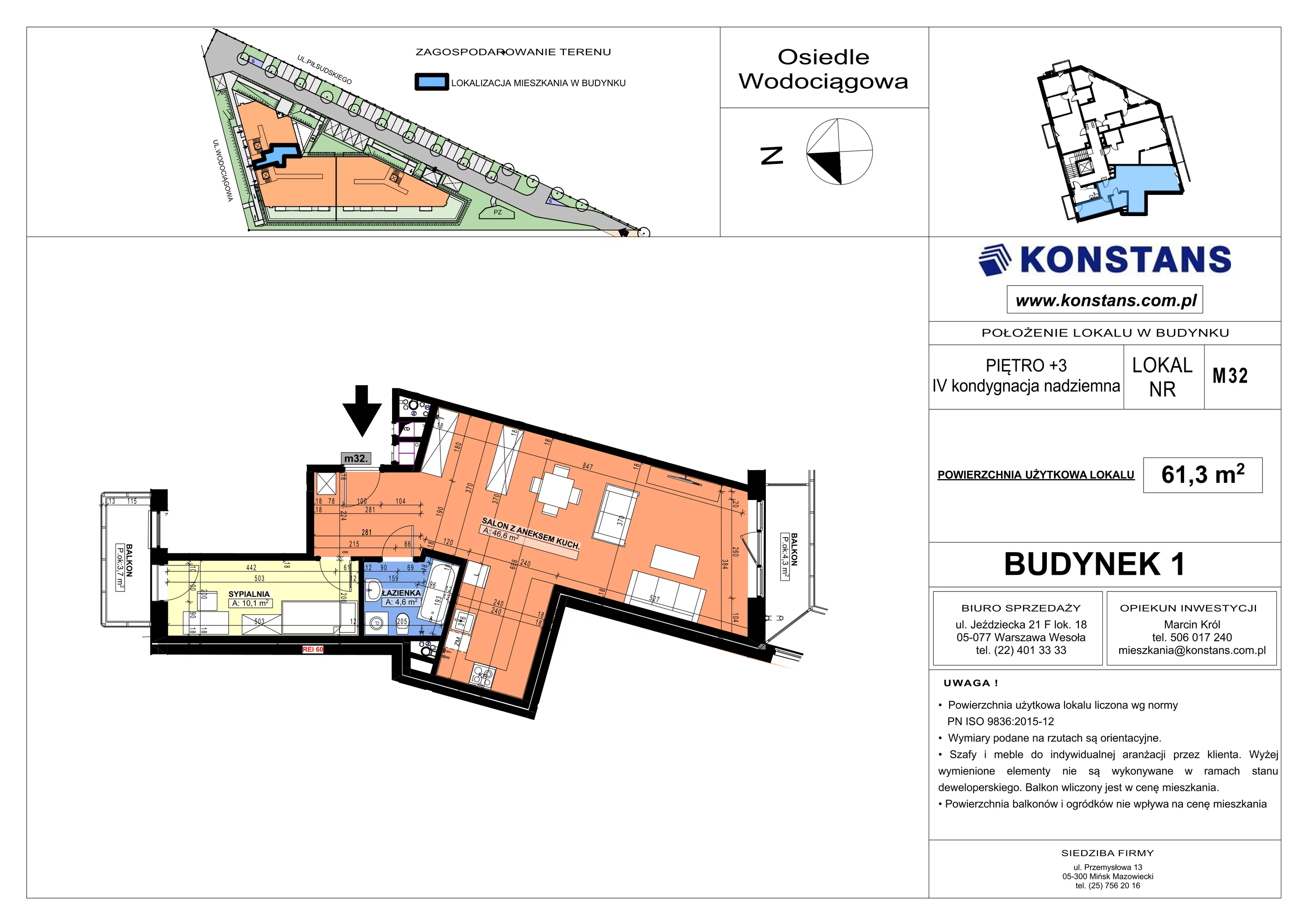 2 pokoje, mieszkanie 61,30 m², piętro 3, oferta nr B1.32, Wodociągowa - Etap VII, Sulejówek, ul. Wodociągowa 1/1A/1B