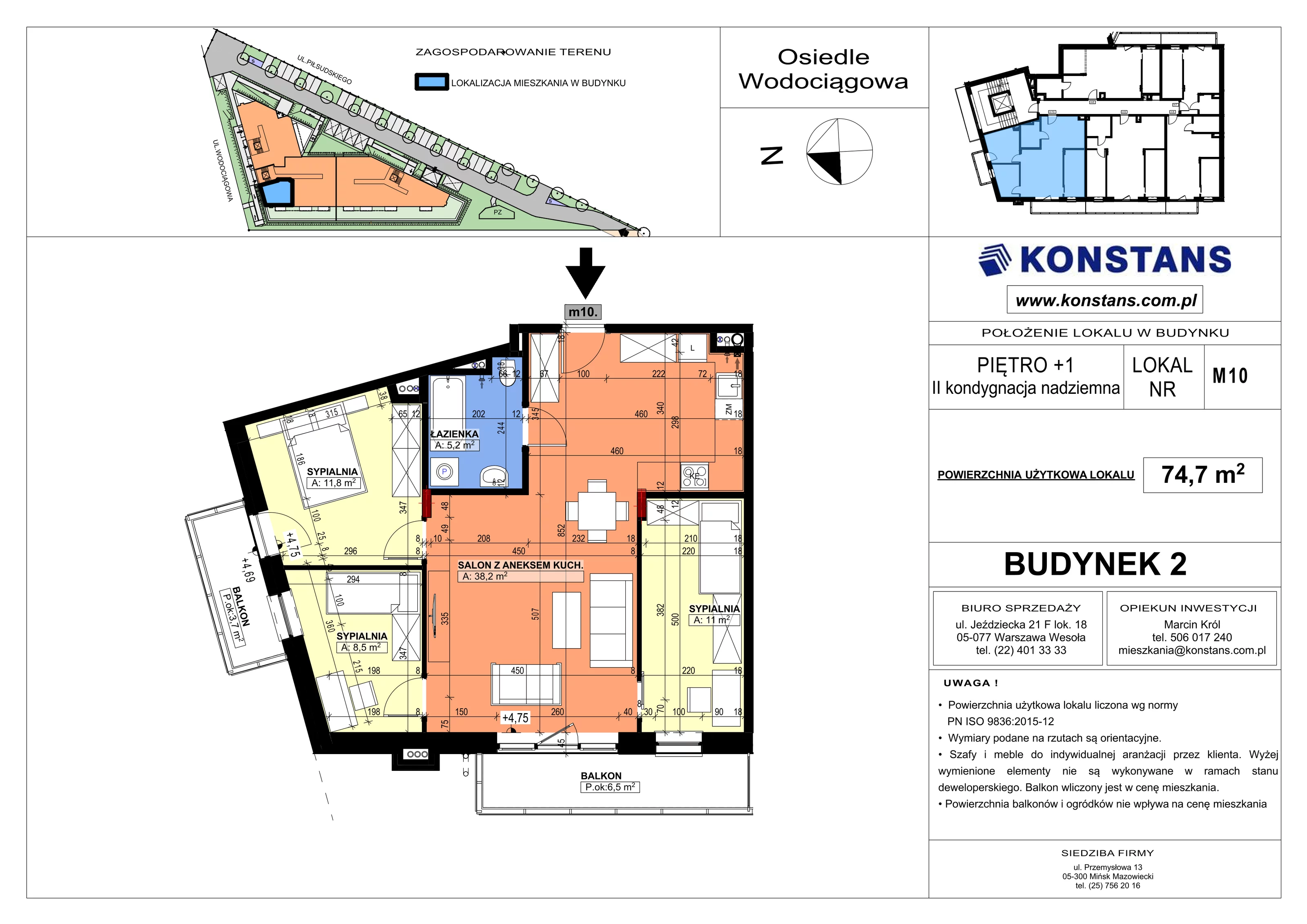 4 pokoje, mieszkanie 74,70 m², piętro 1, oferta nr B2.10, Wodociągowa - Etap VII, Sulejówek, ul. Wodociągowa 1/1A/1B