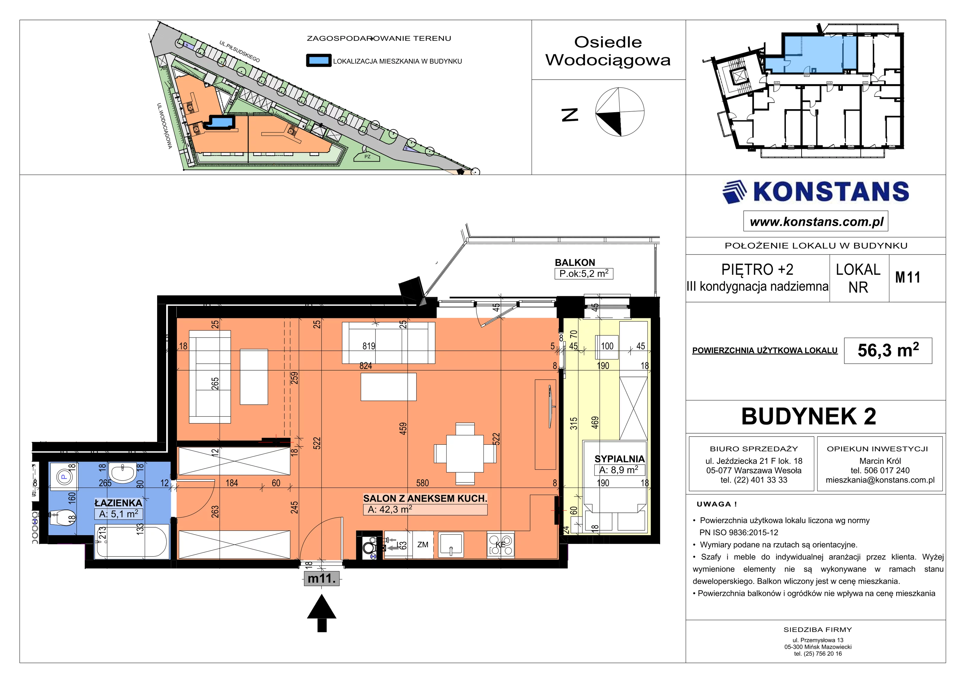 2 pokoje, mieszkanie 56,30 m², piętro 2, oferta nr B2.11, Wodociągowa - Etap VII, Sulejówek, ul. Wodociągowa 1/1A/1B
