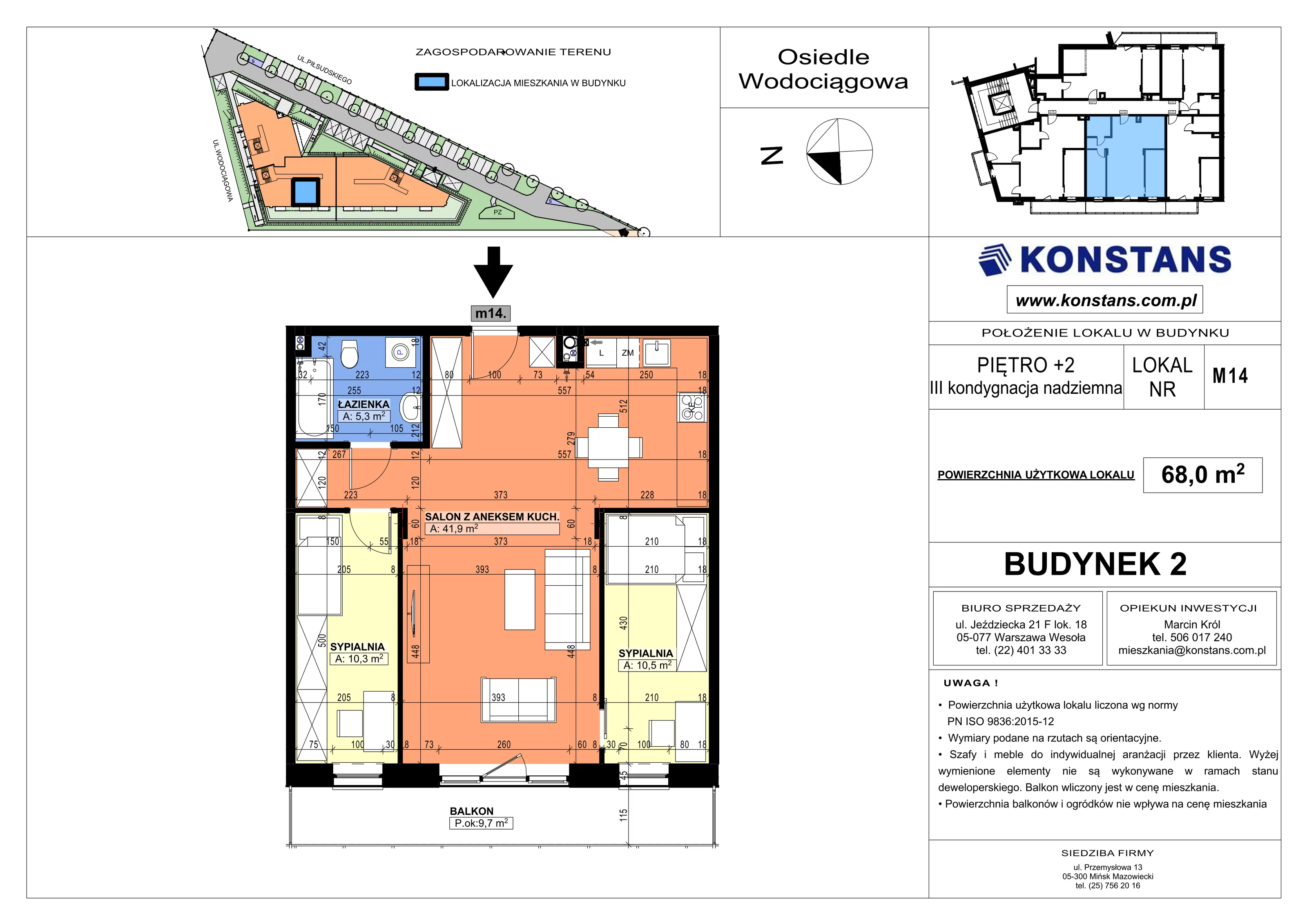 3 pokoje, mieszkanie 68,00 m², piętro 2, oferta nr B2.14, Wodociągowa - Etap VII, Sulejówek, ul. Wodociągowa 1/1A/1B