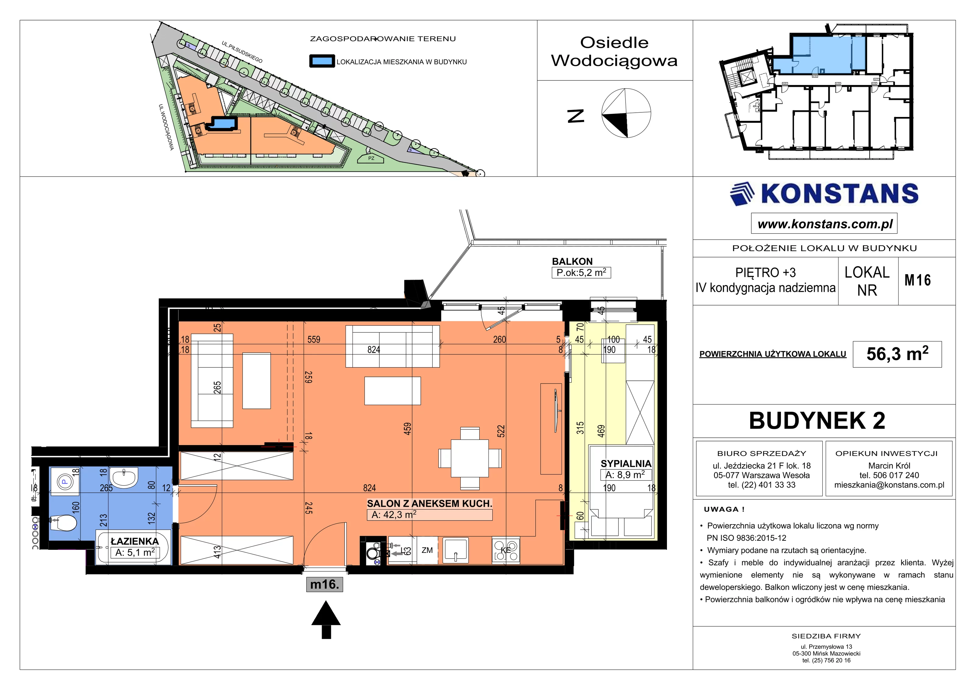 2 pokoje, mieszkanie 56,30 m², piętro 3, oferta nr B2.16, Wodociągowa - Etap VII, Sulejówek, ul. Wodociągowa 1/1A/1B