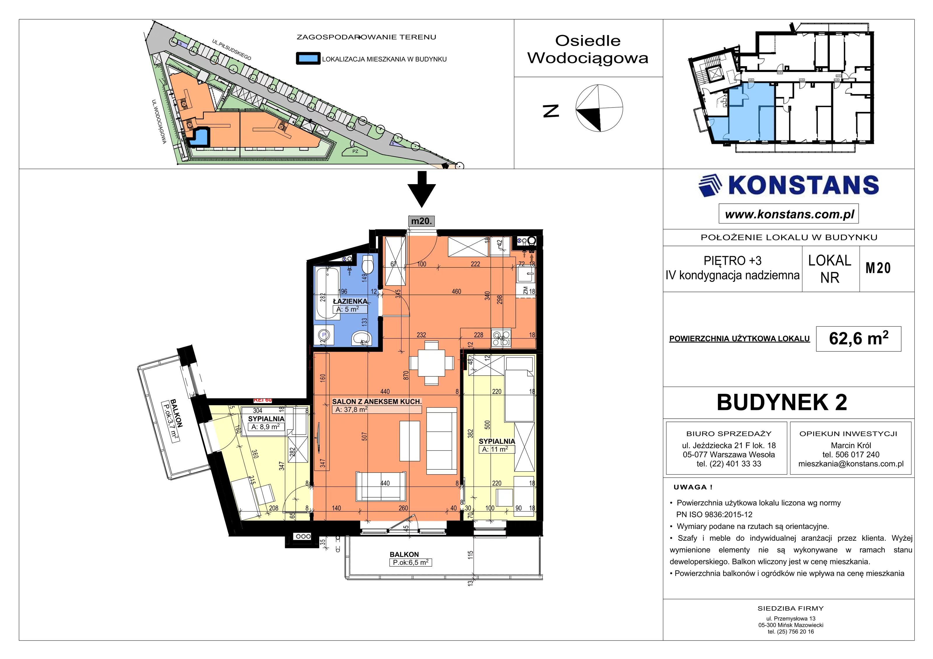 3 pokoje, mieszkanie 62,60 m², piętro 3, oferta nr B2.20, Wodociągowa - Etap VII, Sulejówek, ul. Wodociągowa 1/1A/1B