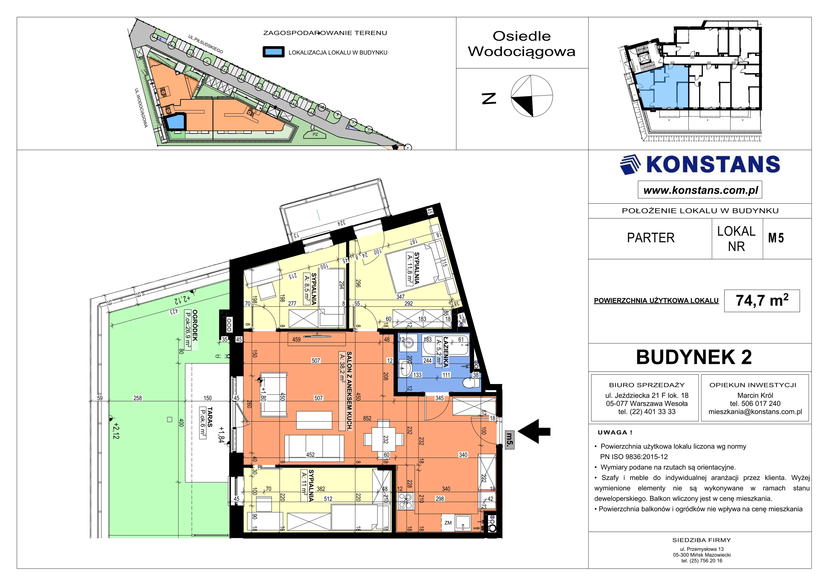 4 pokoje, mieszkanie 74,70 m², parter, oferta nr B2.5, Wodociągowa - Etap VII, Sulejówek, ul. Wodociągowa 1/1A/1B
