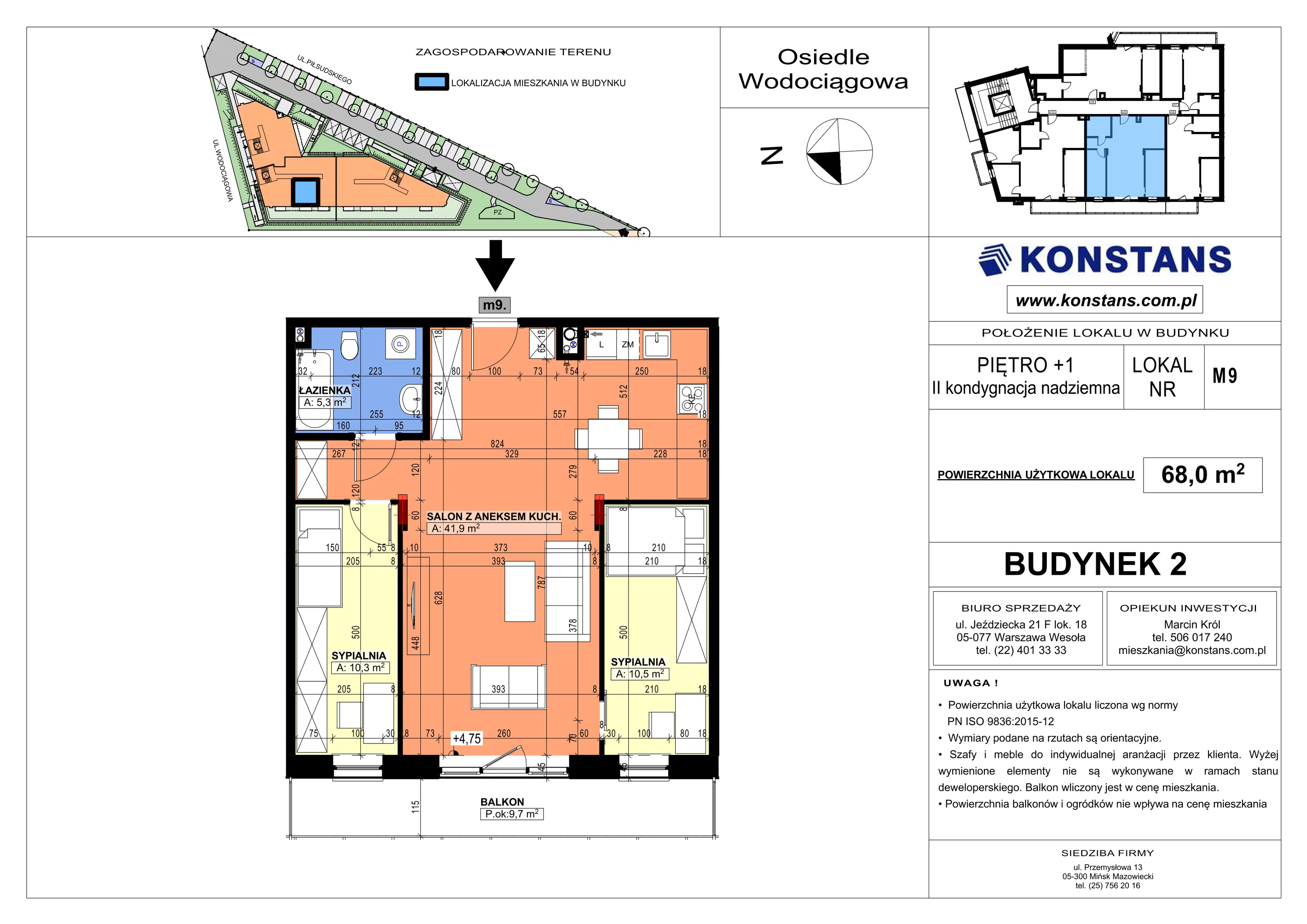 3 pokoje, mieszkanie 68,00 m², piętro 1, oferta nr B2.9, Wodociągowa - Etap VII, Sulejówek, ul. Wodociągowa 1/1A/1B