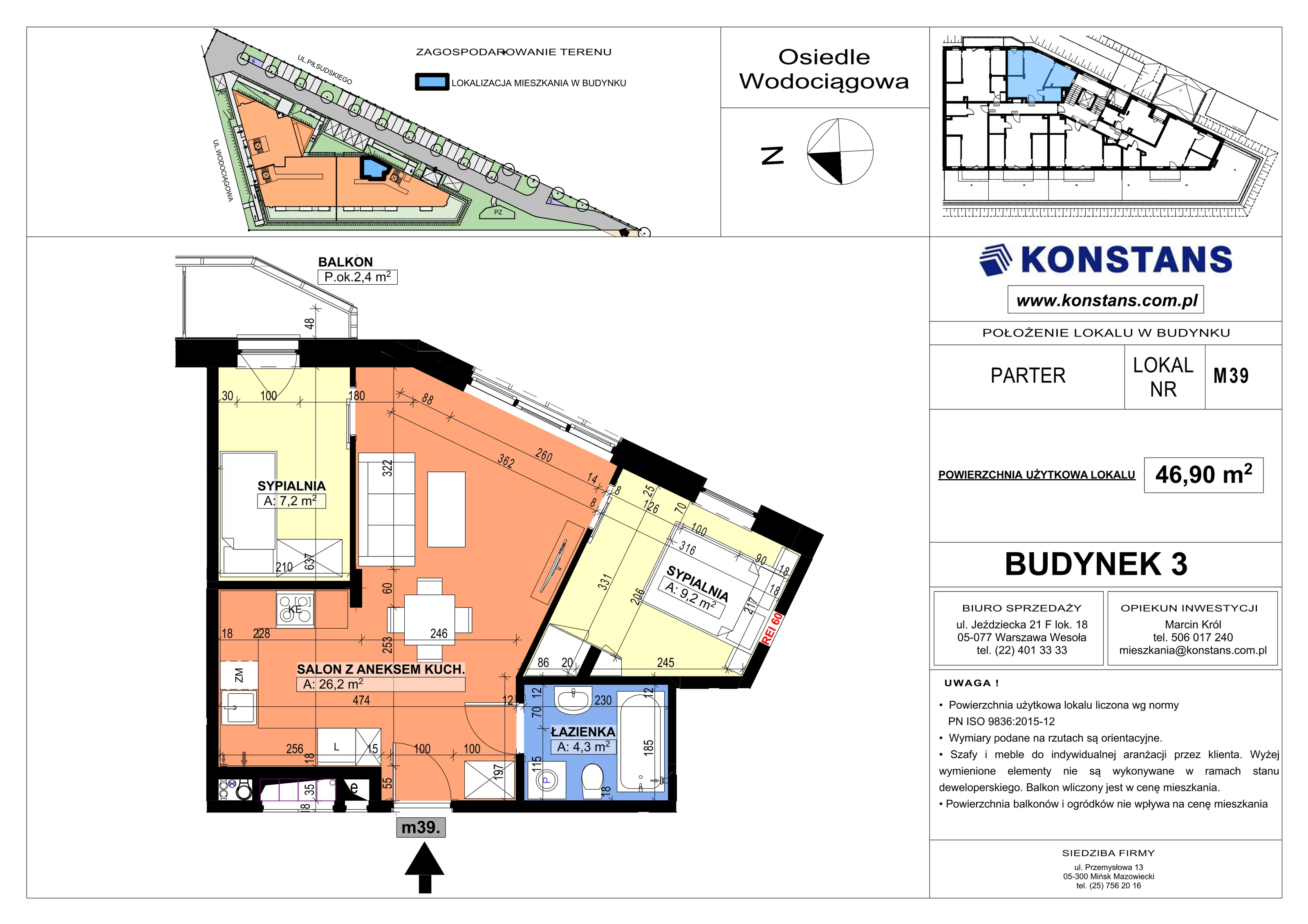 3 pokoje, mieszkanie 46,90 m², parter, oferta nr B3.39, Wodociągowa - Etap VII, Sulejówek, ul. Wodociągowa 1/1A/1B