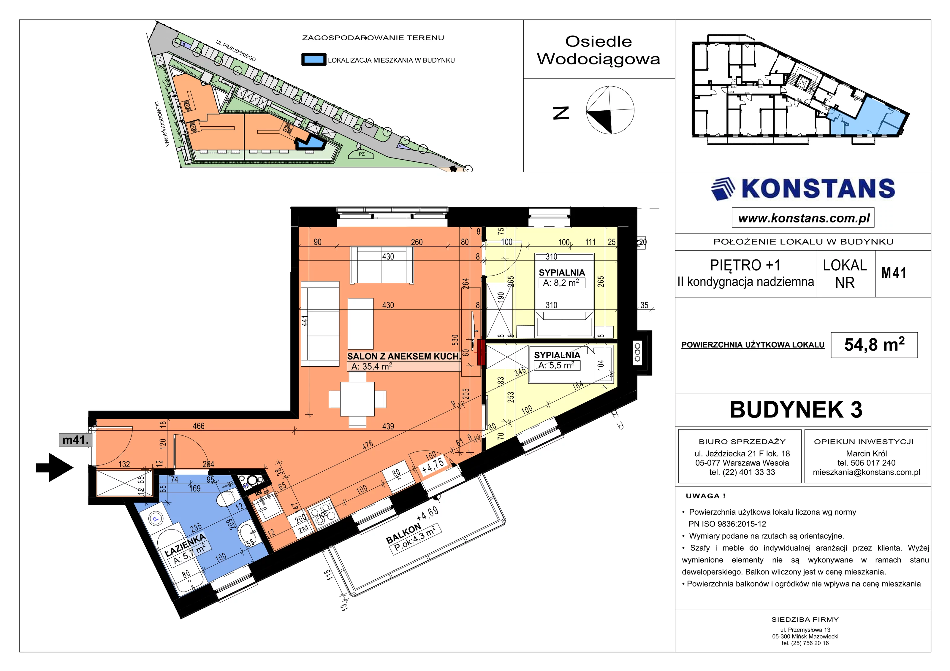 3 pokoje, mieszkanie 54,80 m², piętro 1, oferta nr B3.41, Wodociągowa - Etap VII, Sulejówek, ul. Wodociągowa 1/1A/1B