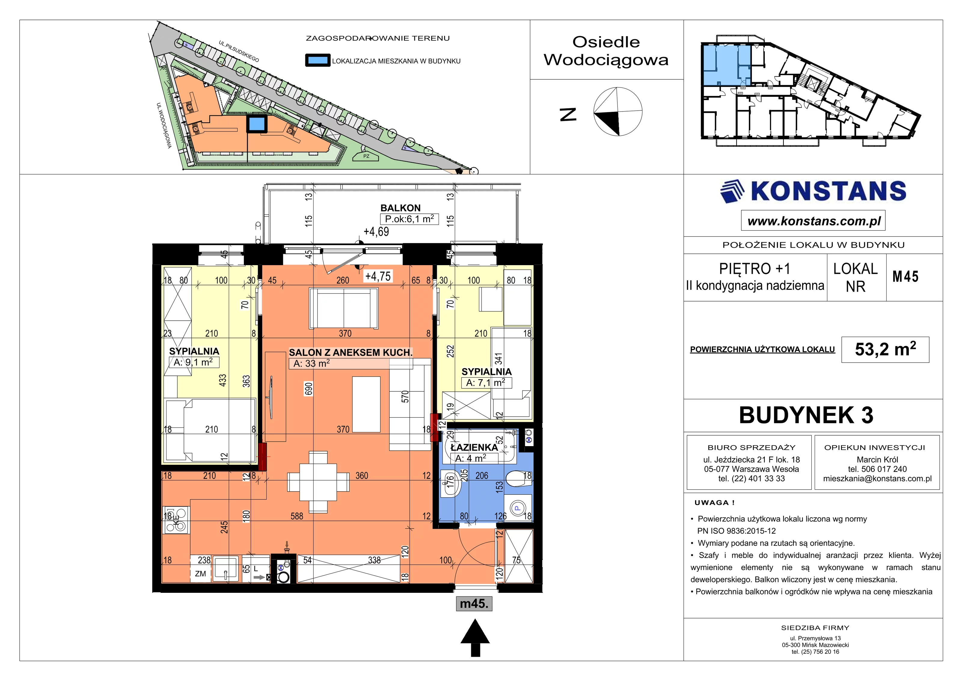 3 pokoje, mieszkanie 53,20 m², piętro 1, oferta nr B3.45, Wodociągowa - Etap VII, Sulejówek, ul. Wodociągowa 1/1A/1B