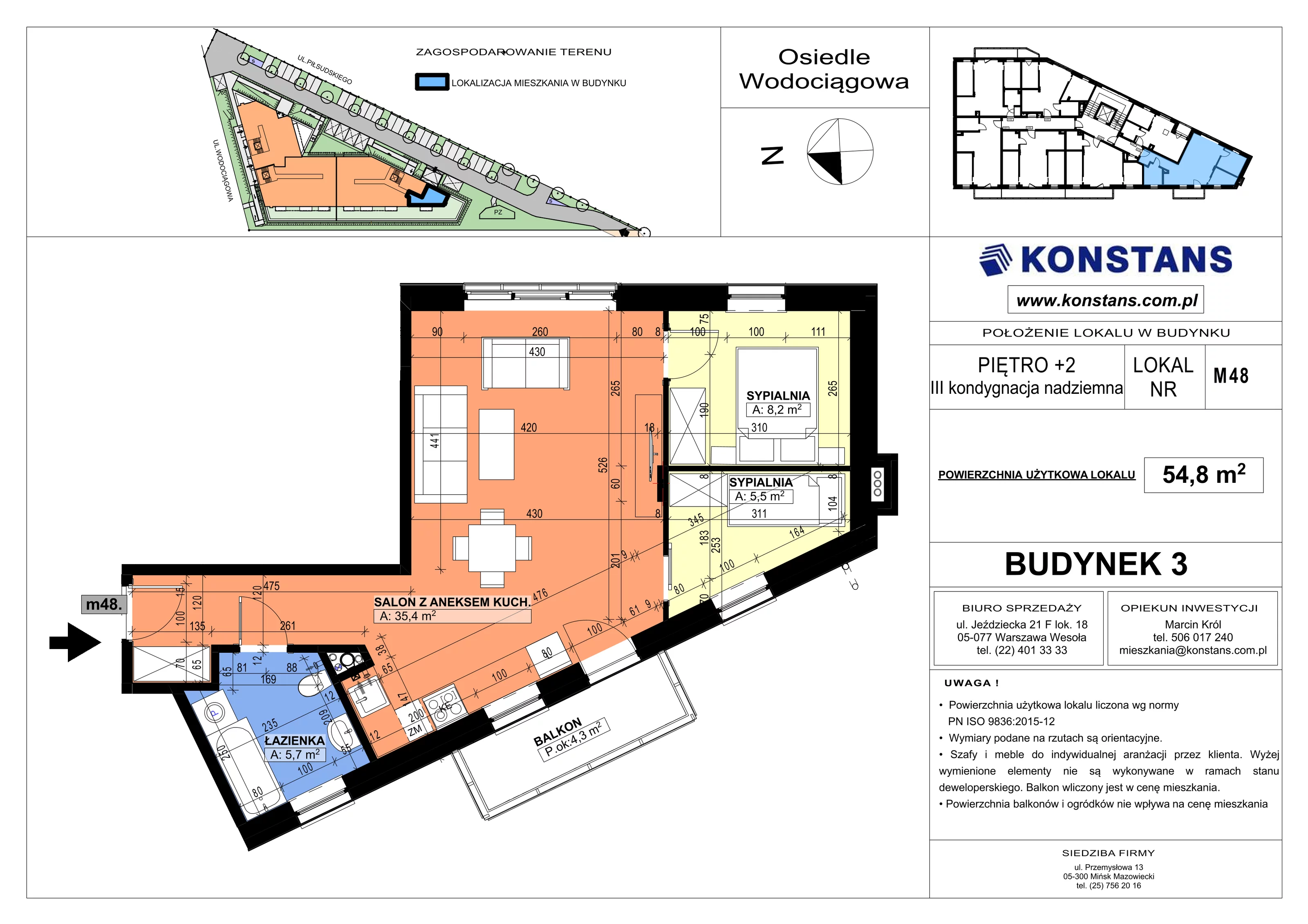 3 pokoje, mieszkanie 54,80 m², piętro 2, oferta nr B3.48, Wodociągowa - Etap VII, Sulejówek, ul. Wodociągowa 1/1A/1B