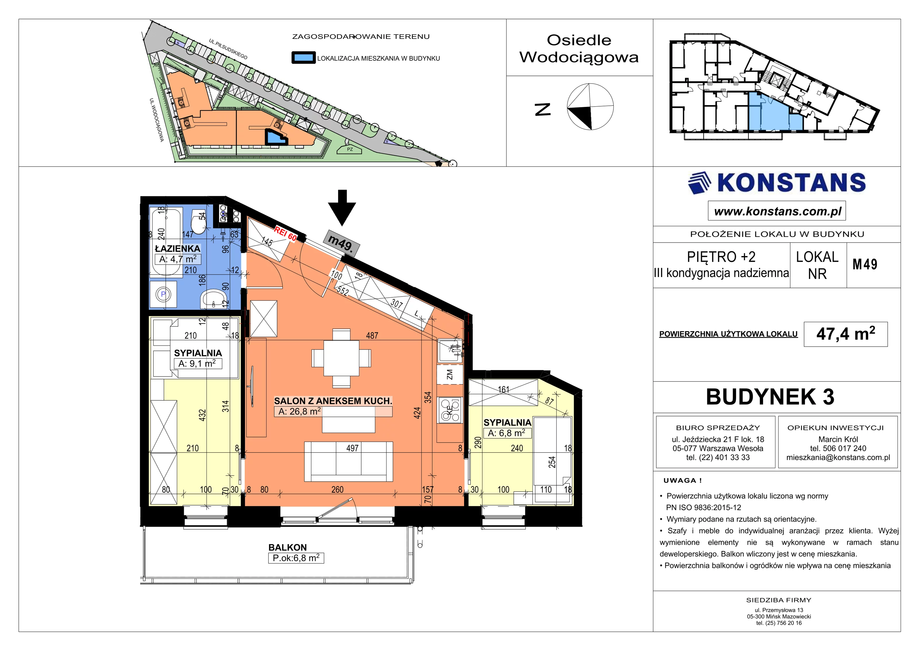 3 pokoje, mieszkanie 47,40 m², piętro 2, oferta nr B3.49, Wodociągowa - Etap VII, Sulejówek, ul. Wodociągowa 1/1A/1B