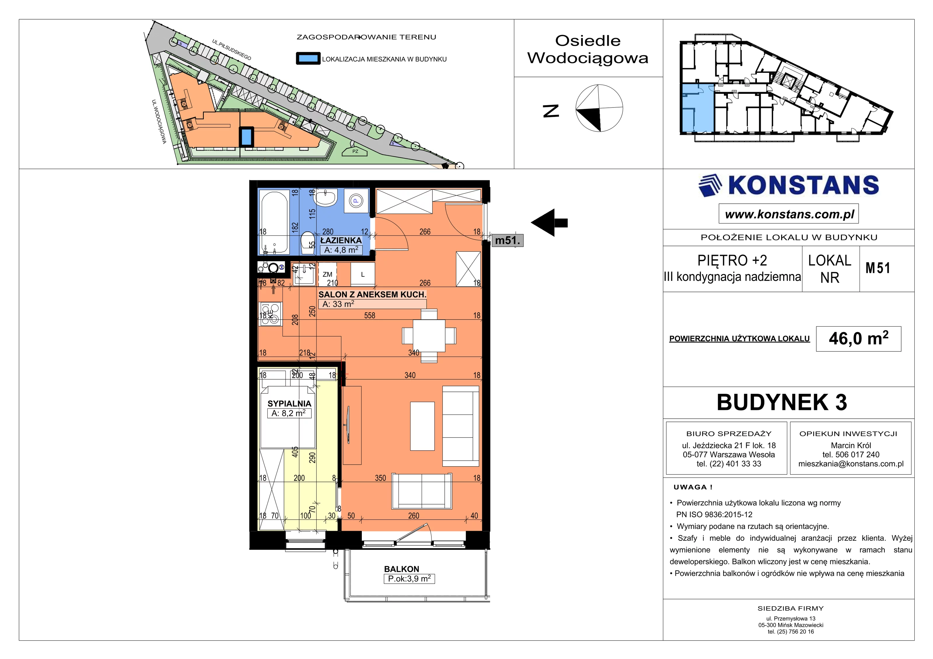 2 pokoje, mieszkanie 46,00 m², piętro 2, oferta nr B3.51, Wodociągowa - Etap VII, Sulejówek, ul. Wodociągowa 1/1A/1B