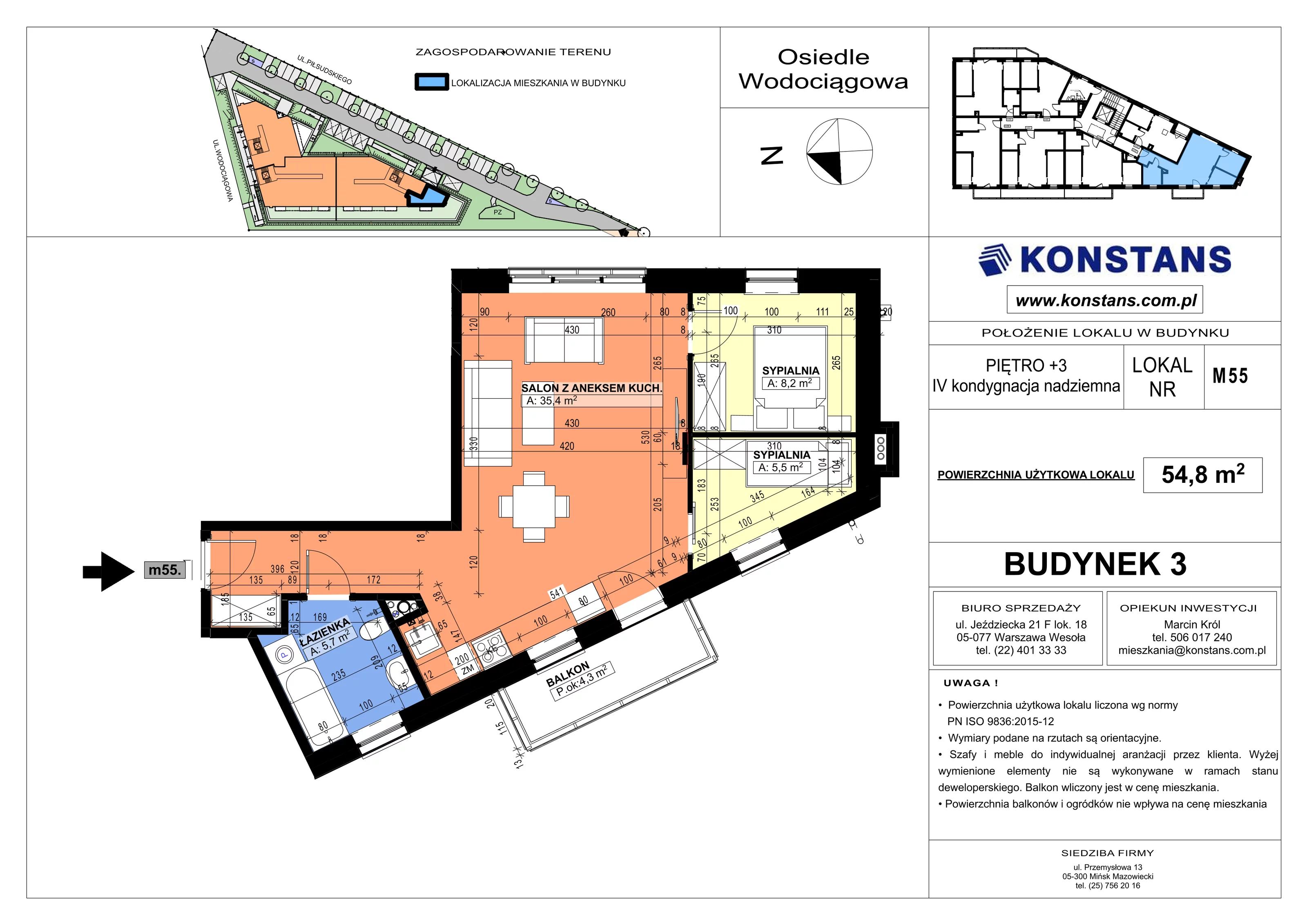 3 pokoje, mieszkanie 54,80 m², piętro 2, oferta nr B3.55, Wodociągowa - Etap VII, Sulejówek, ul. Wodociągowa 1/1A/1B
