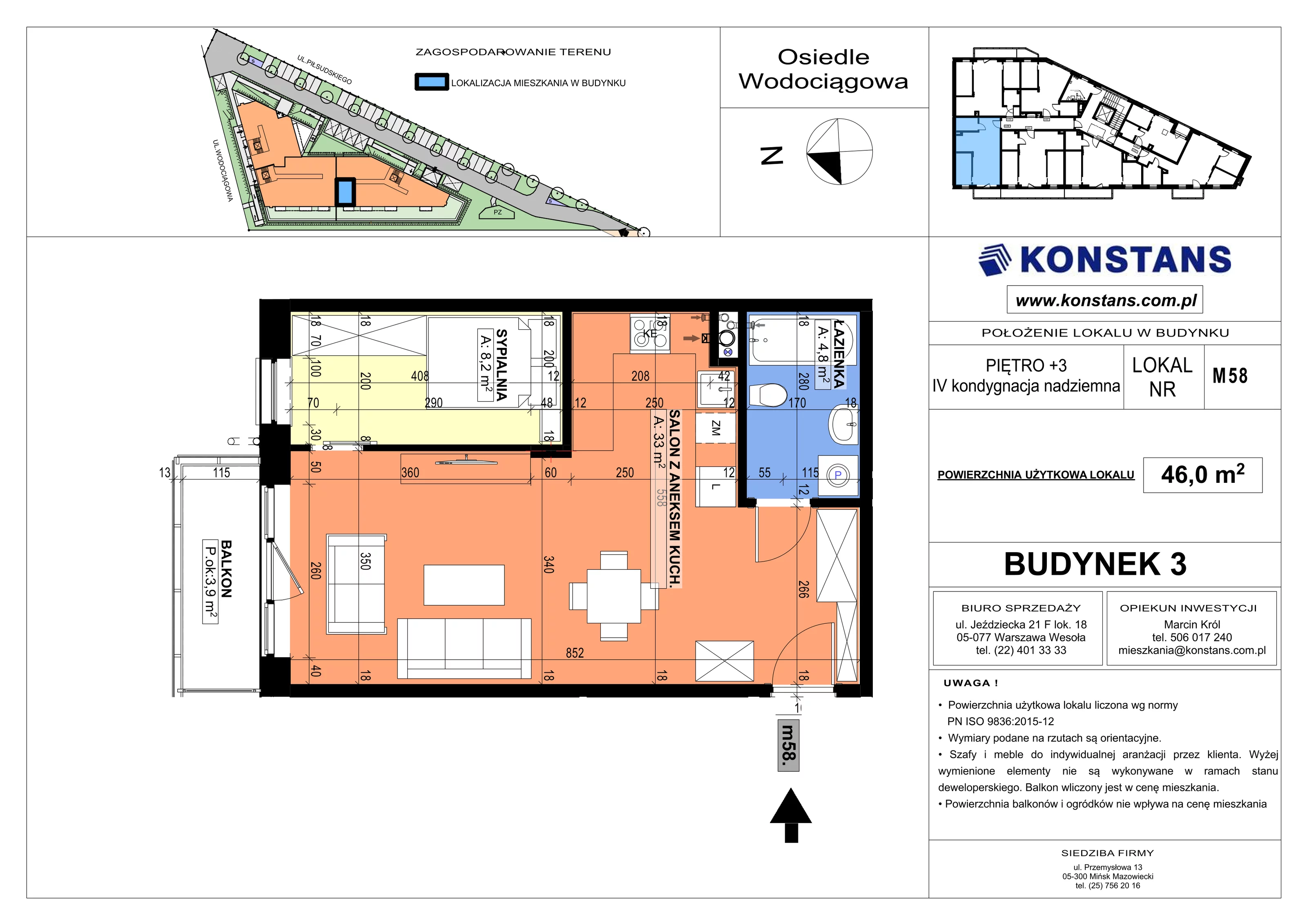 2 pokoje, mieszkanie 46,00 m², piętro 2, oferta nr B3.58, Wodociągowa - Etap VII, Sulejówek, ul. Wodociągowa 1/1A/1B