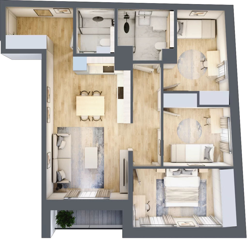 4 pokoje, apartament 70,20 m², piętro 2, oferta nr 23B2, SoHo Residence II, Kraków, Grzegórzki, ul. Prochowa 8