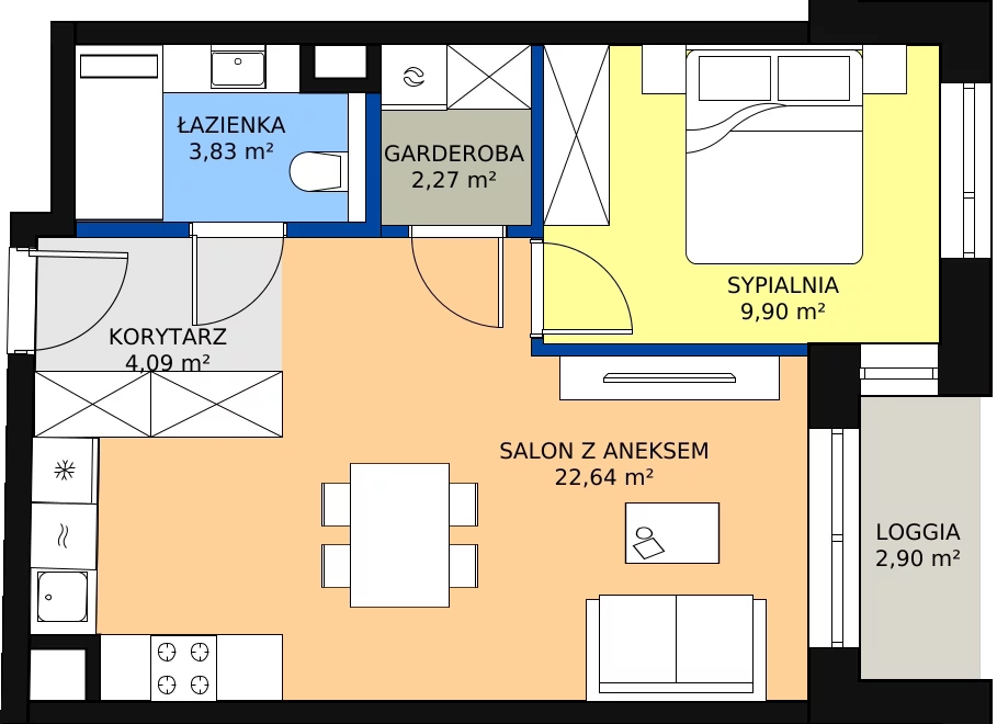 Zalety apartamentu 42.93 m², 29B2