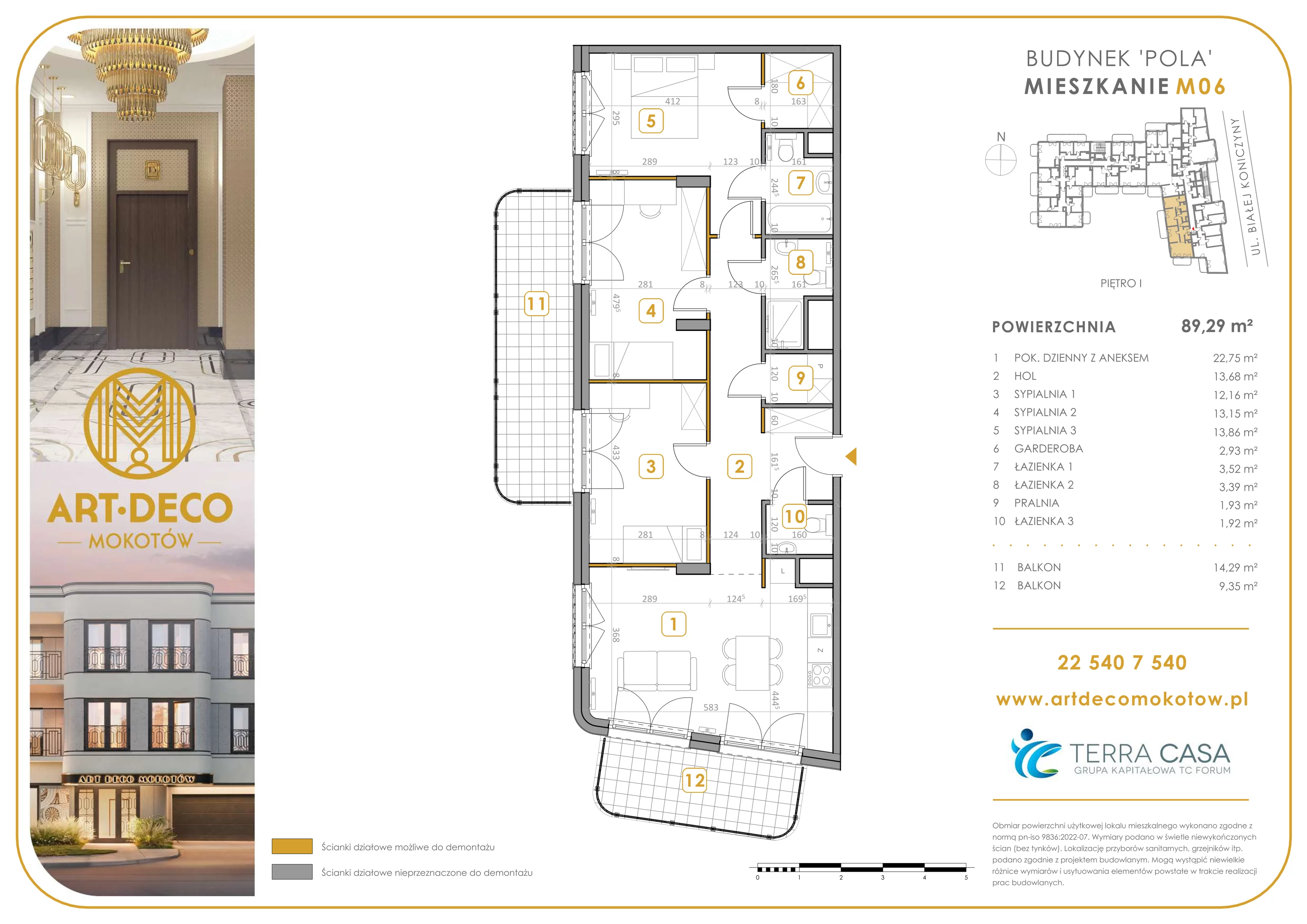 4 pokoje, apartament 89,29 m², piętro 1, oferta nr M6, Art Deco Mokotów, Warszawa, Mokotów, Stegny, ul. Białej Koniczyny