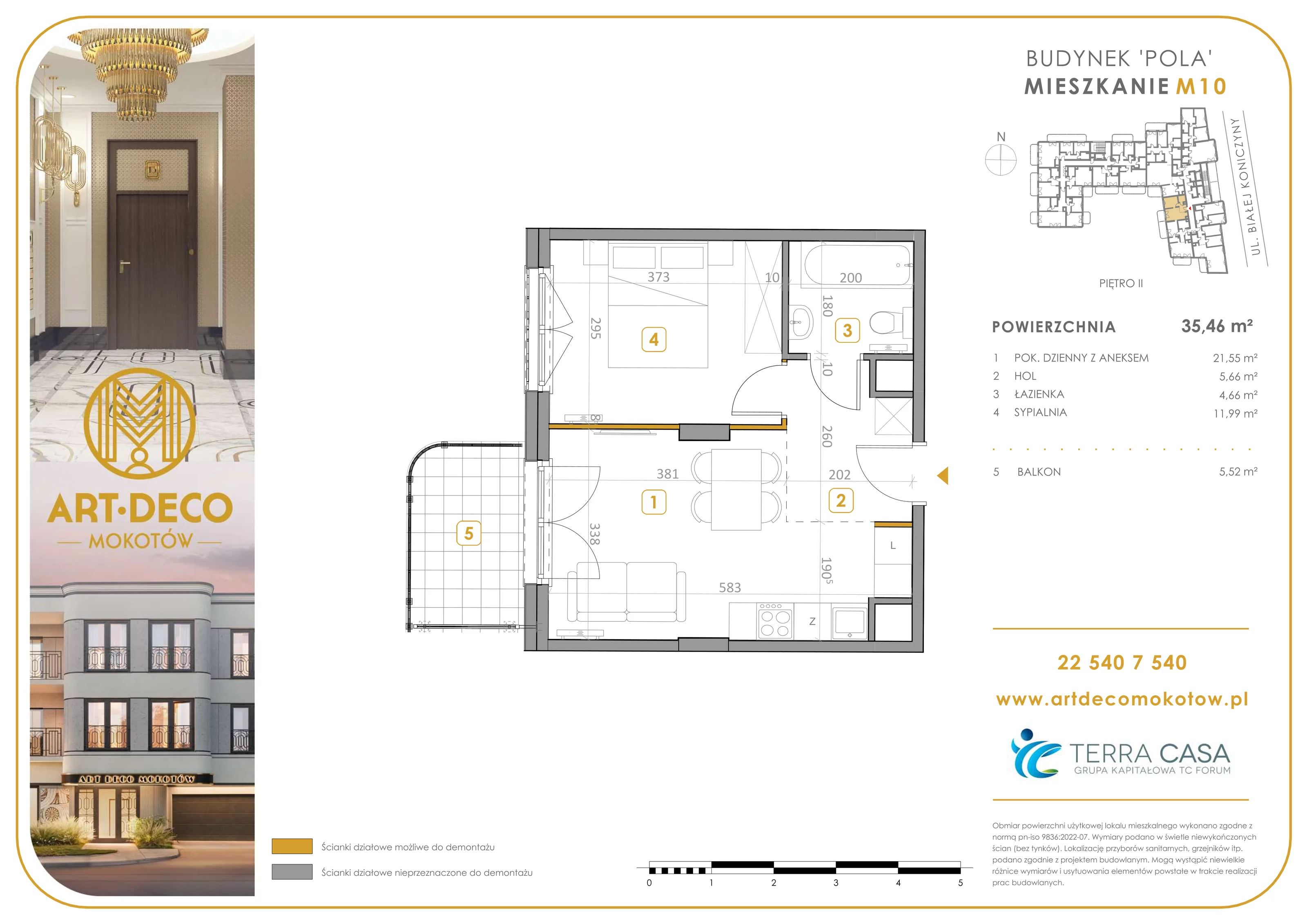 2 pokoje, apartament 35,46 m², piętro 2, oferta nr M10, Art Deco Mokotów, Warszawa, Mokotów, Stegny, ul. Białej Koniczyny