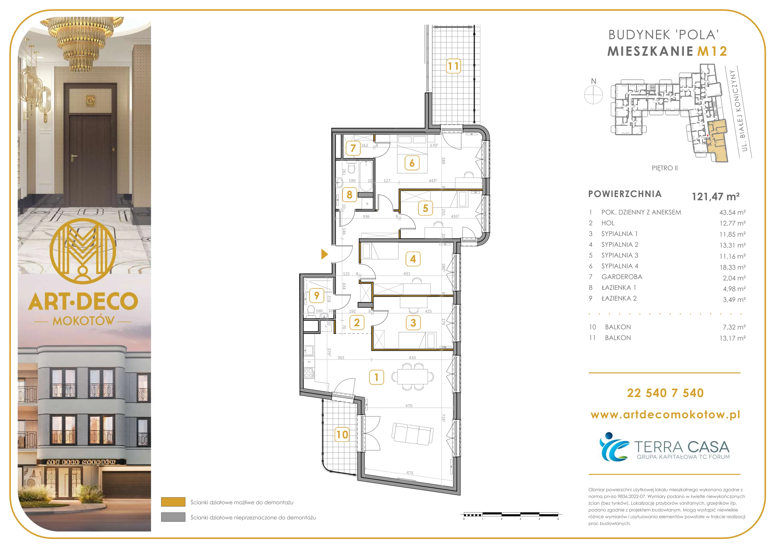 5 pokoi, apartament 121,47 m², piętro 2, oferta nr M12, Art Deco Mokotów, Warszawa, Mokotów, Stegny, ul. Białej Koniczyny