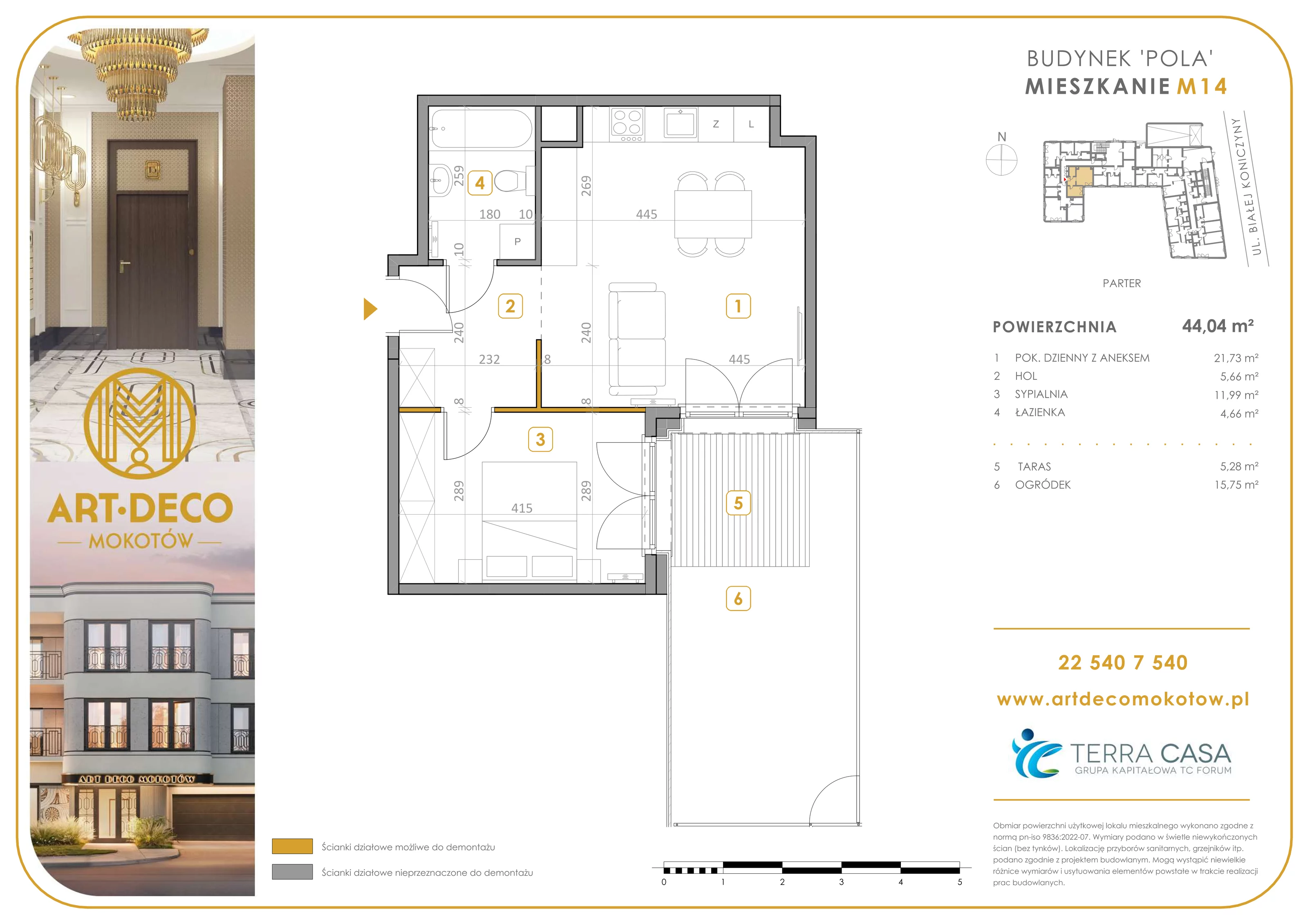 2 pokoje, apartament 44,04 m², parter, oferta nr M14, Art Deco Mokotów, Warszawa, Mokotów, Stegny, ul. Białej Koniczyny