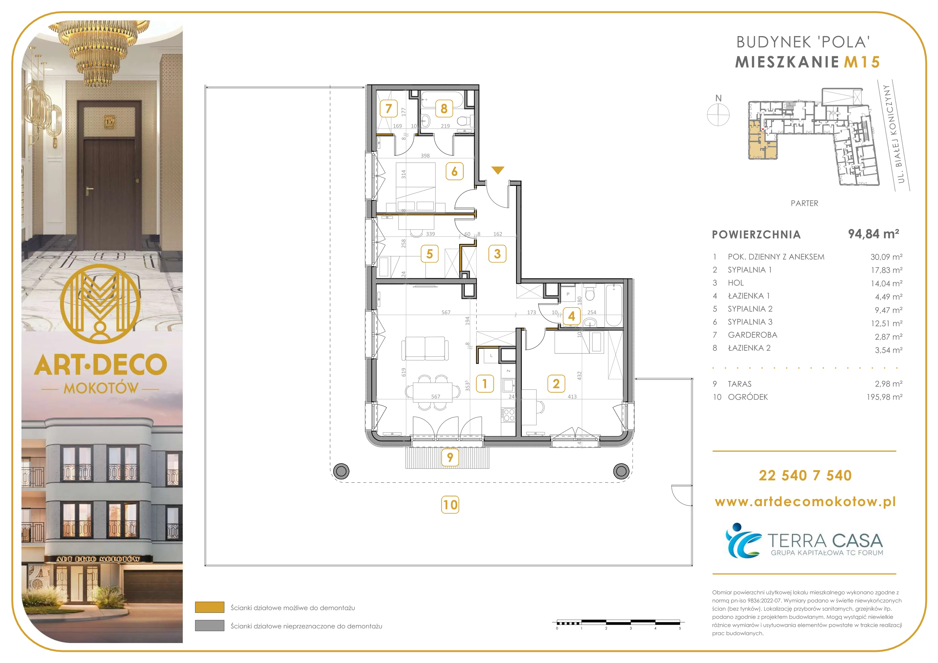 4 pokoje, apartament 94,84 m², parter, oferta nr M15, Art Deco Mokotów, Warszawa, Mokotów, Stegny, ul. Białej Koniczyny