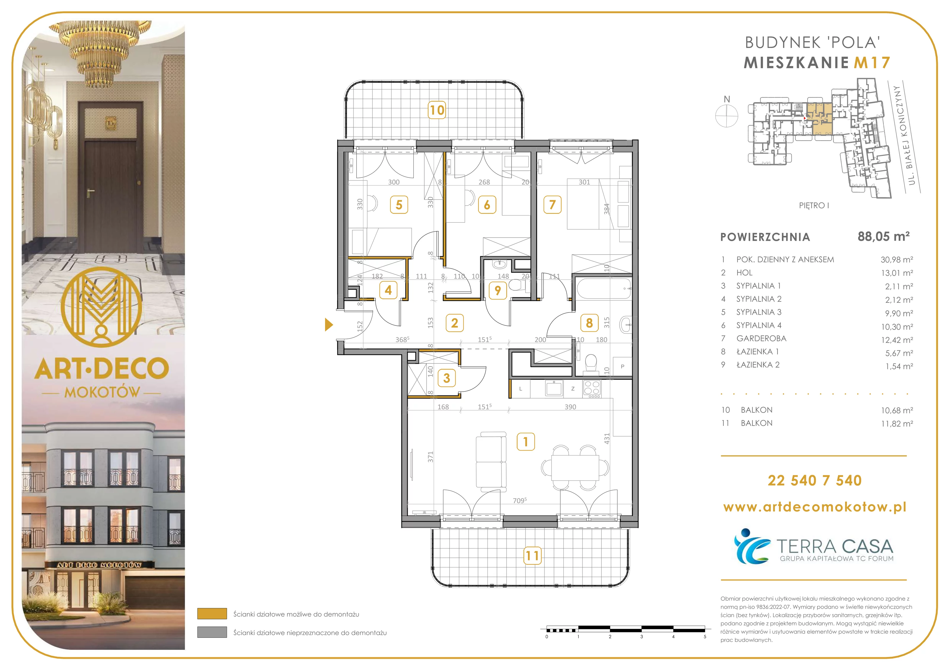 4 pokoje, apartament 88,05 m², piętro 1, oferta nr M17, Art Deco Mokotów, Warszawa, Mokotów, Stegny, ul. Białej Koniczyny