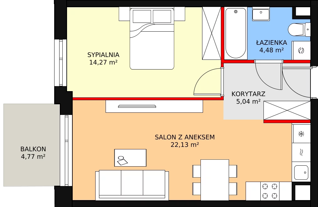 Zalety mieszkania 45.92 m², M68