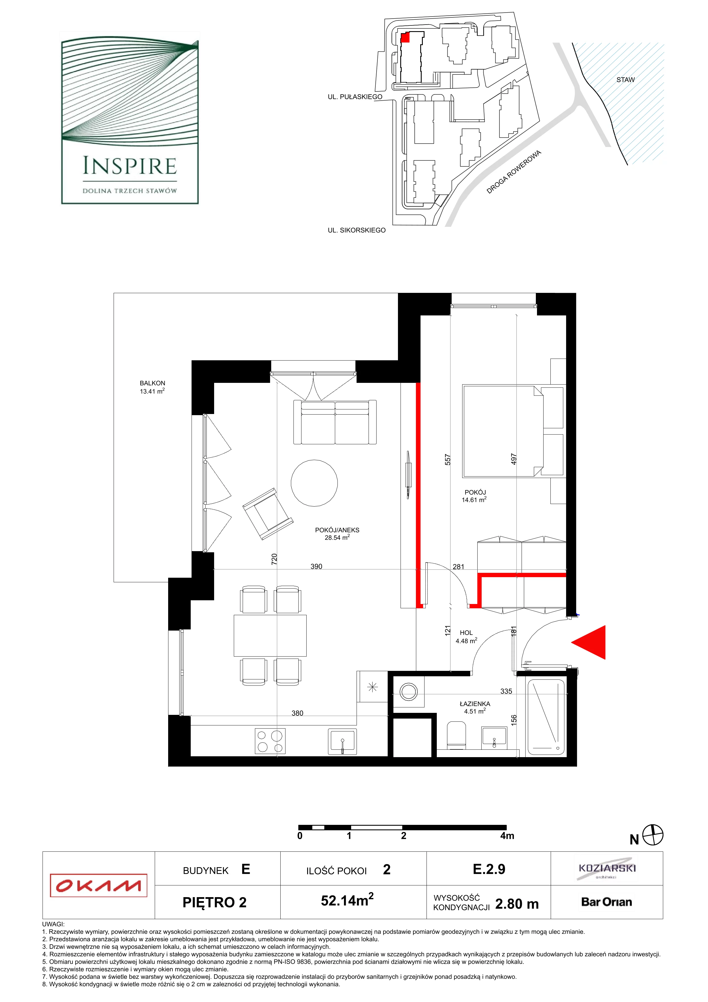 Mieszkanie 52,14 m², piętro 2, oferta nr E.2.9, Inspire, Katowice, Osiedle Paderewskiego-Muchowiec, Dolina Trzech Stawów, ul. gen. Sikorskiego 41