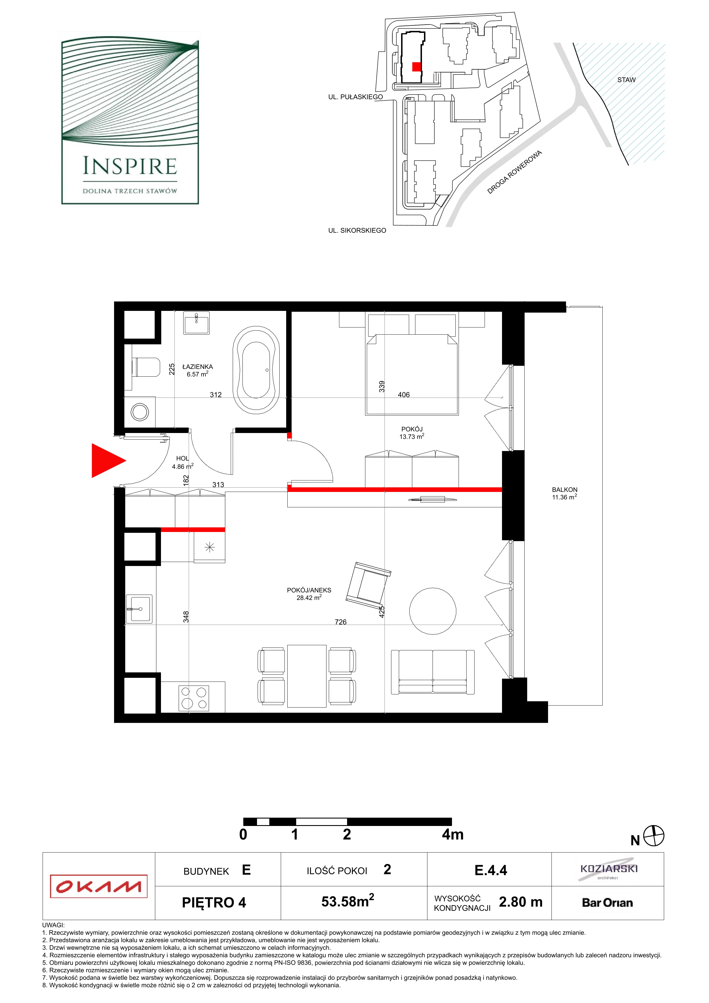 Mieszkanie 53,58 m², piętro 4, oferta nr E.4.4, Inspire, Katowice, Osiedle Paderewskiego-Muchowiec, Dolina Trzech Stawów, ul. gen. Sikorskiego 41