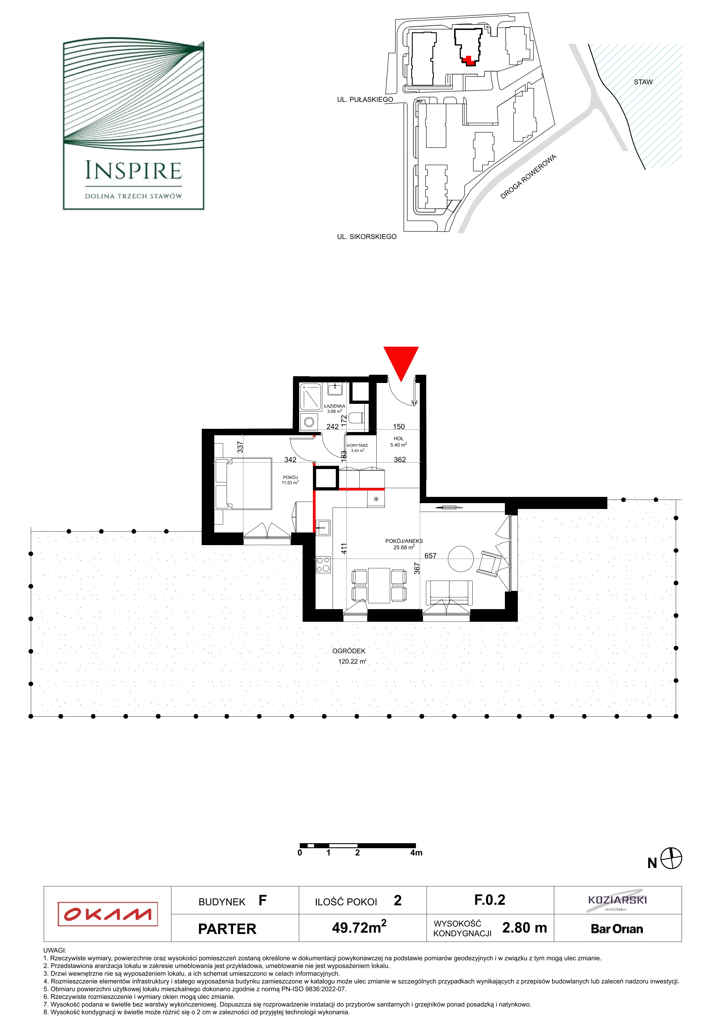 Mieszkanie 49,72 m², parter, oferta nr F.0.2, Inspire, Katowice, Osiedle Paderewskiego-Muchowiec, Dolina Trzech Stawów, ul. gen. Sikorskiego 41