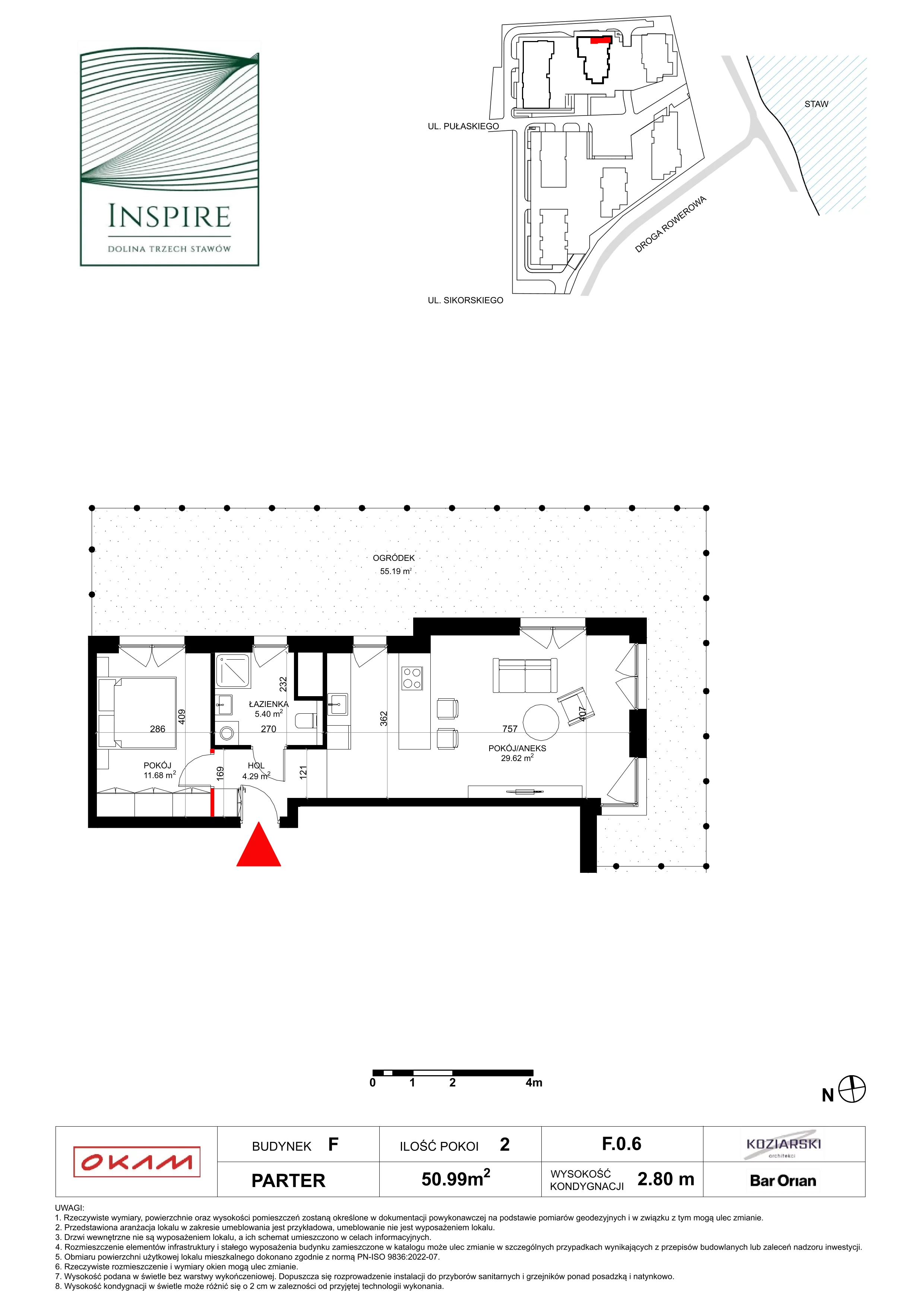 Mieszkanie 50,99 m², parter, oferta nr F.0.6, Inspire, Katowice, Osiedle Paderewskiego-Muchowiec, Dolina Trzech Stawów, ul. gen. Sikorskiego 41