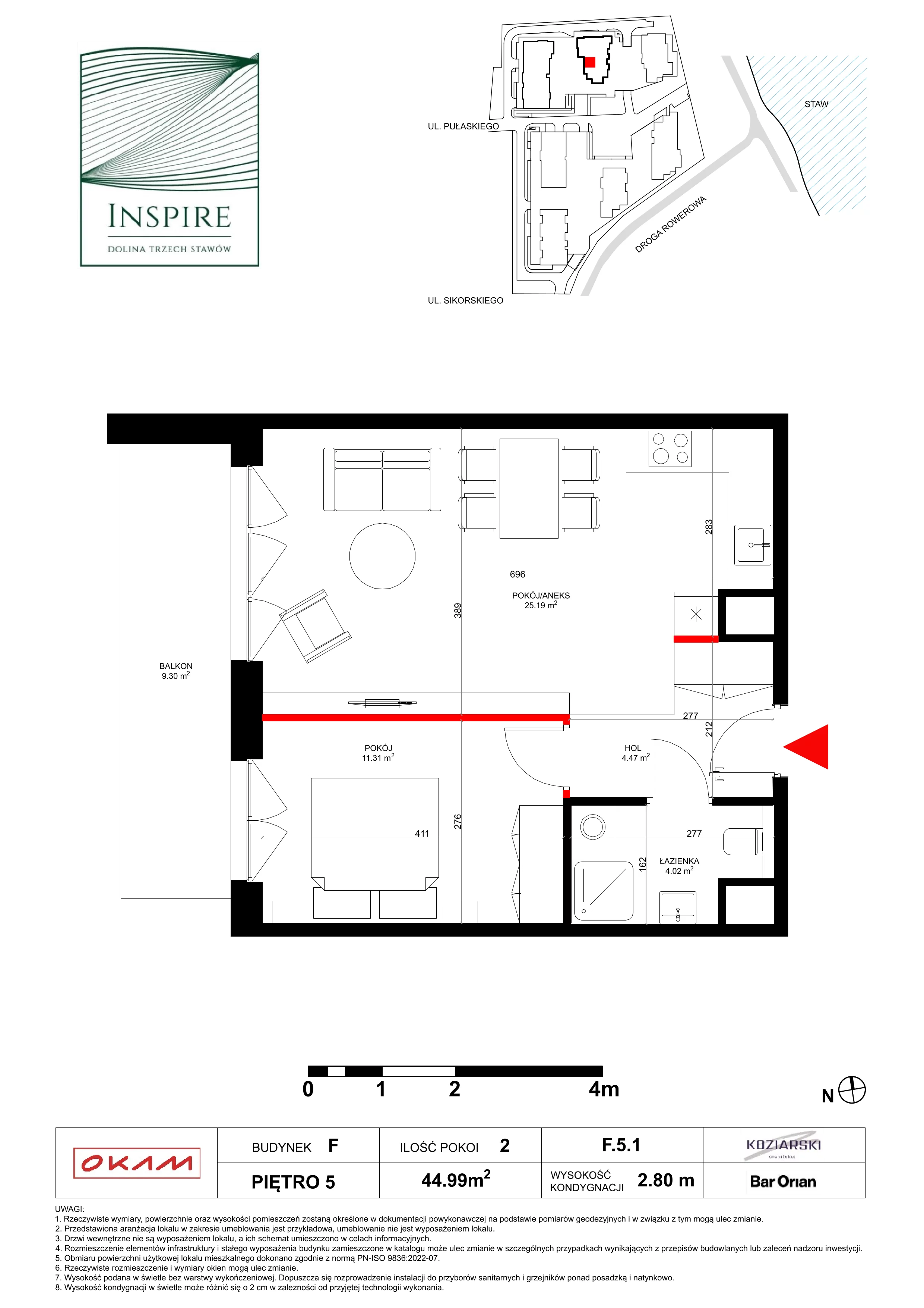 Apartament 44,99 m², piętro 5, oferta nr F.5.1, Inspire, Katowice, Osiedle Paderewskiego-Muchowiec, Dolina Trzech Stawów, ul. gen. Sikorskiego 41