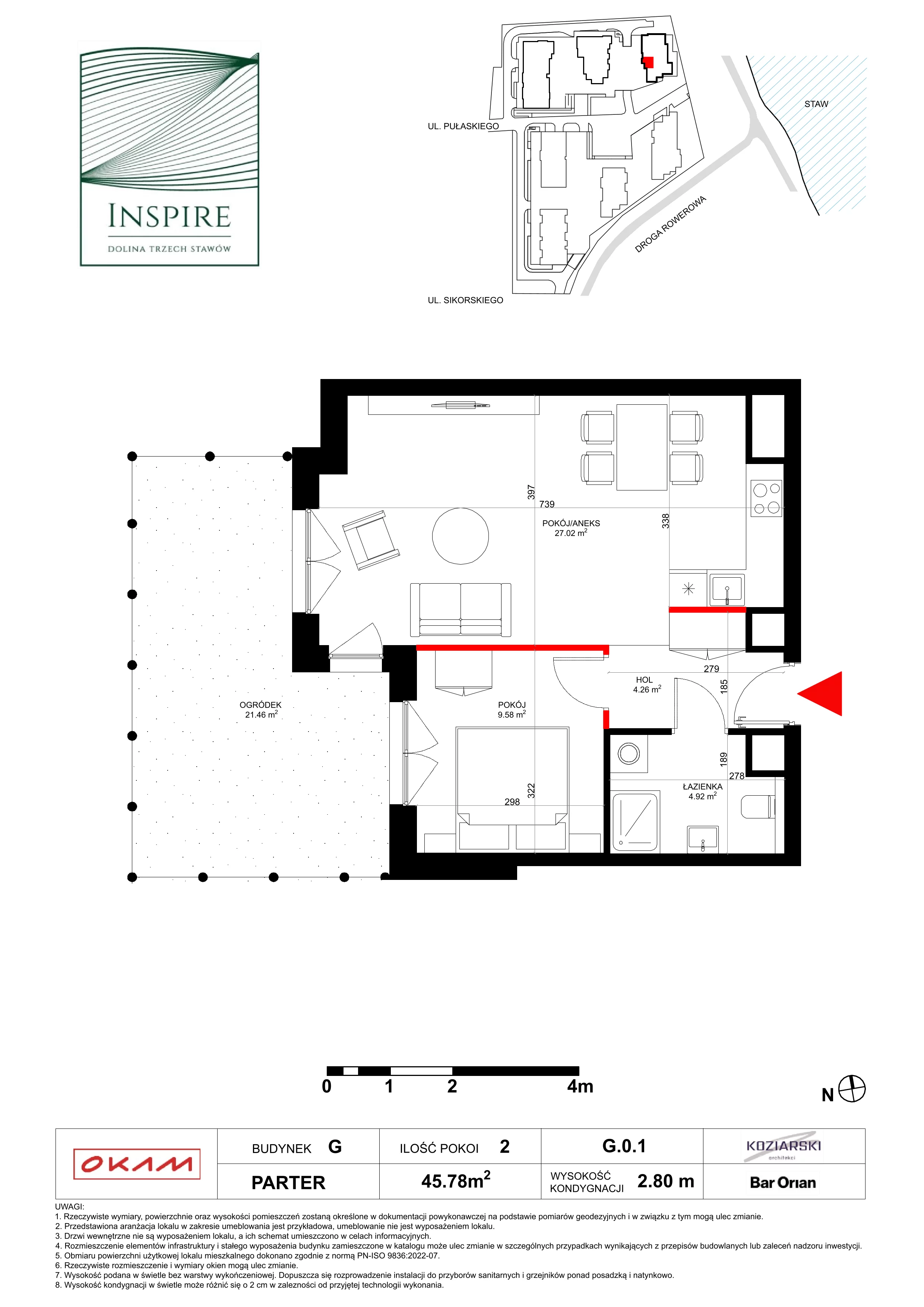 Mieszkanie 45,78 m², parter, oferta nr G.0.1, Inspire, Katowice, Osiedle Paderewskiego-Muchowiec, Dolina Trzech Stawów, ul. gen. Sikorskiego 41