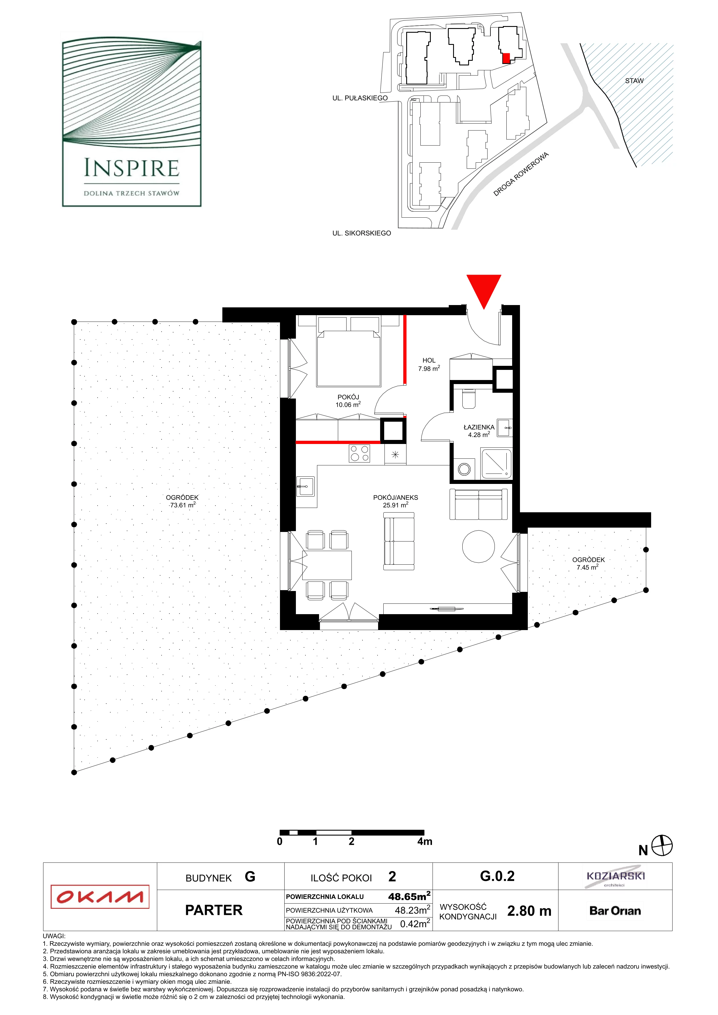 2 pokoje, apartament 48,23 m², parter, oferta nr G.0.2, Inspire, Katowice, Osiedle Paderewskiego-Muchowiec, Dolina Trzech Stawów, ul. gen. Sikorskiego 41