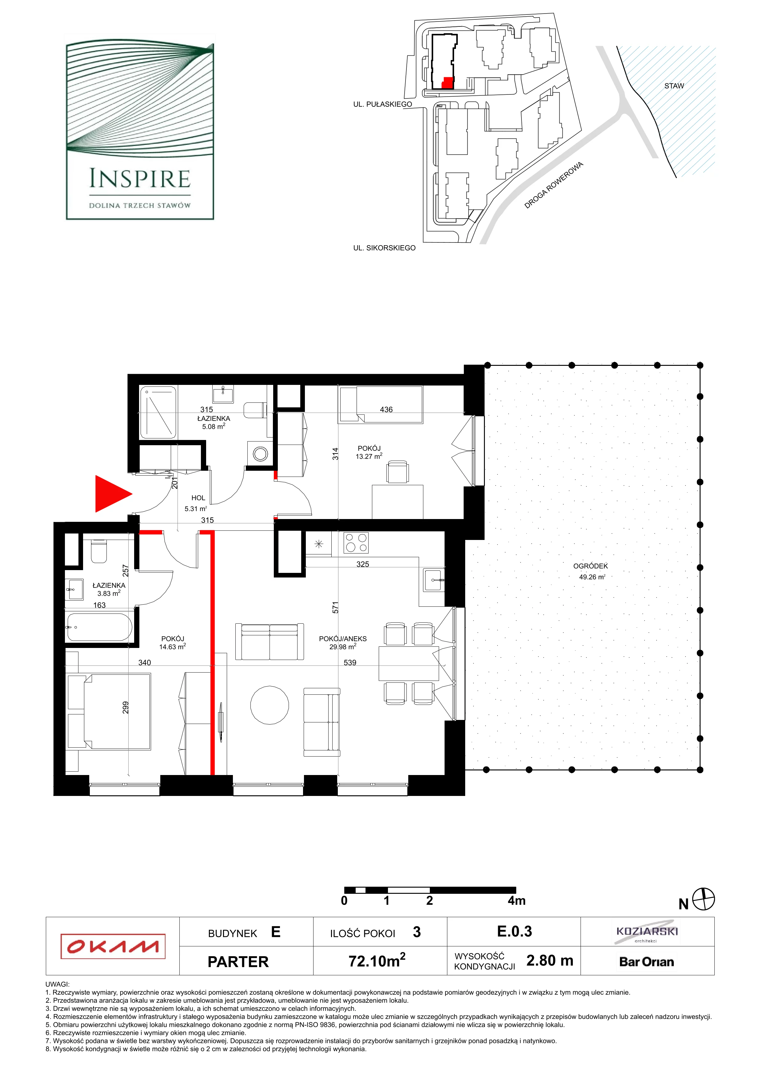 3 pokoje, apartament 72,10 m², parter, oferta nr E.0.3, Inspire, Katowice, Osiedle Paderewskiego-Muchowiec, Dolina Trzech Stawów, ul. gen. Sikorskiego 41