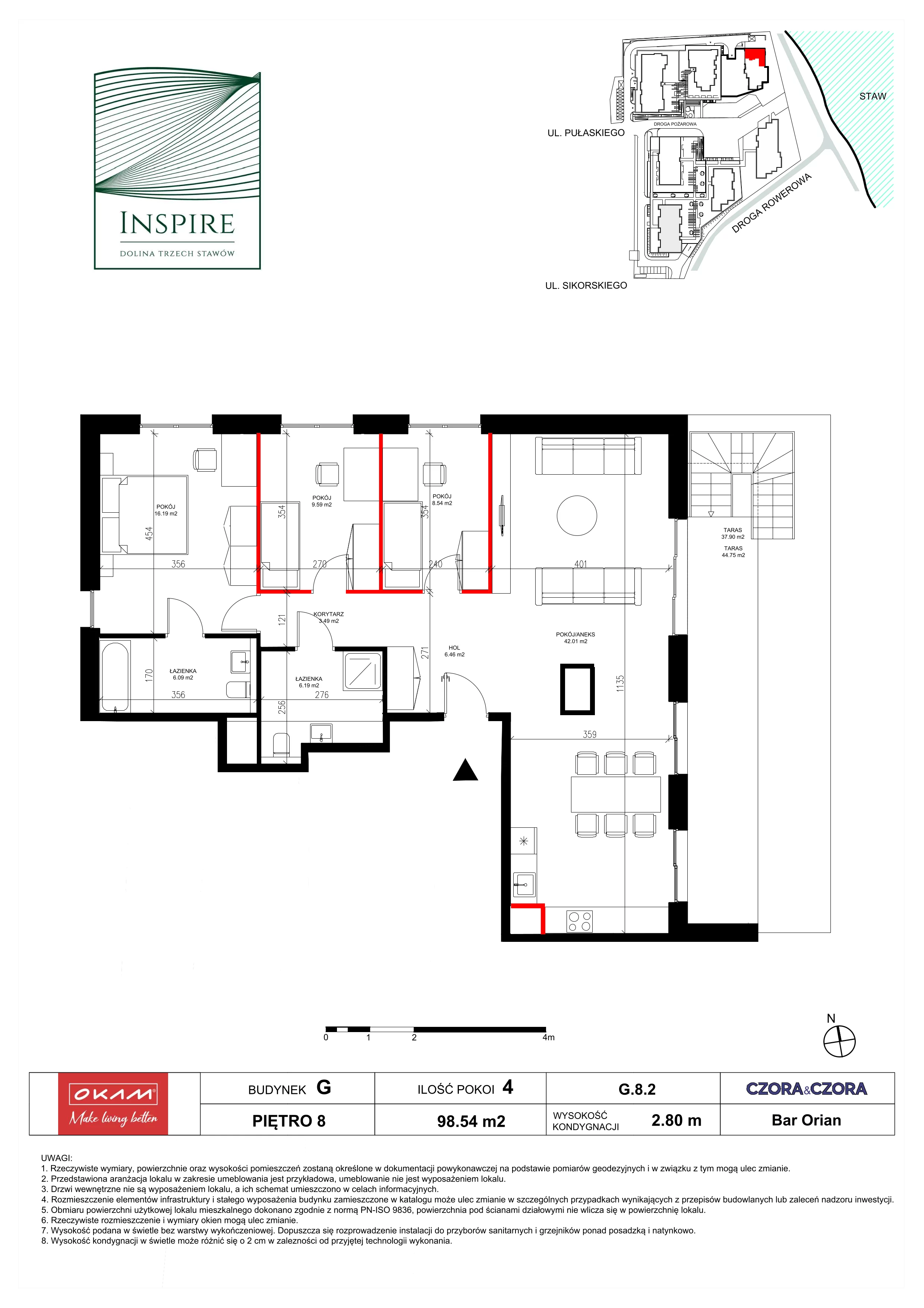 4 pokoje, apartament 96,51 m², piętro 8, oferta nr G.8.2, Inspire, Katowice, Osiedle Paderewskiego-Muchowiec, Dolina Trzech Stawów, ul. gen. Sikorskiego 41