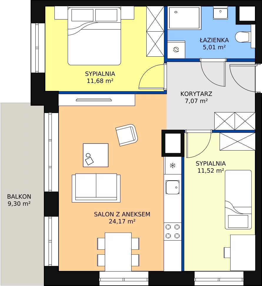 Zalety apartamentu 59.44 m², E.1.2
