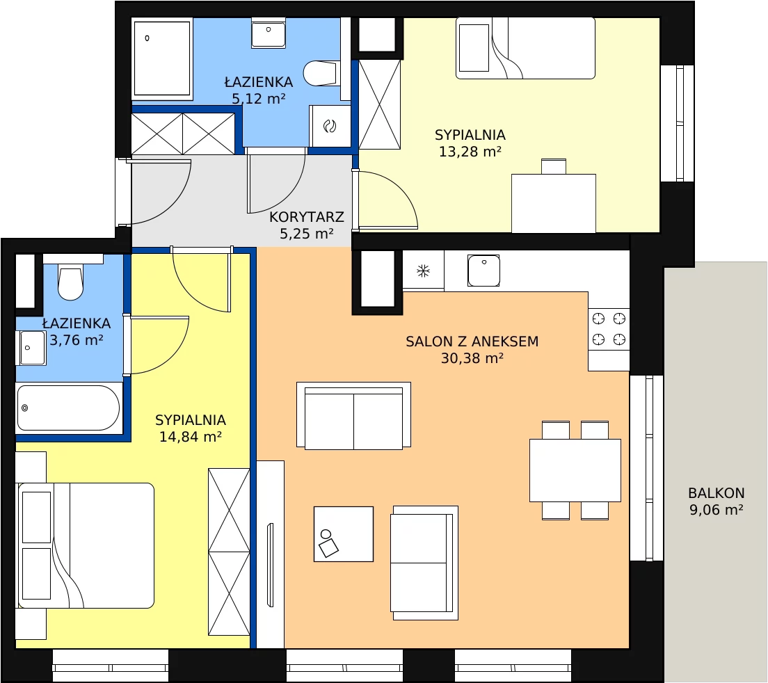 Zalety apartamentu 72.63 m², E.1.3