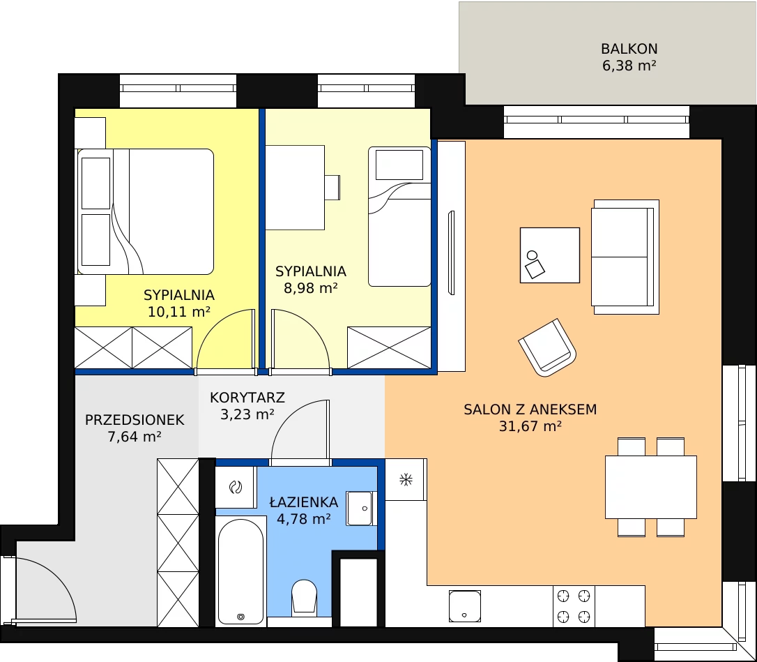 Zalety apartamentu 66.41 m², E.1.8