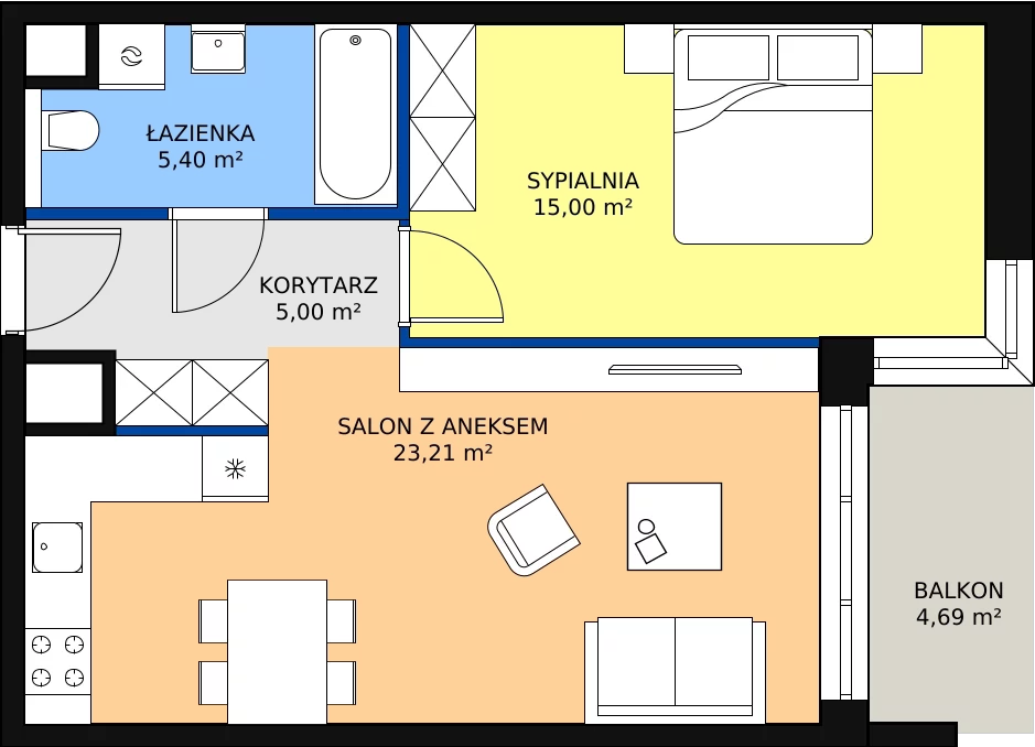 Zalety apartamentu 48.61 m², E.3.7