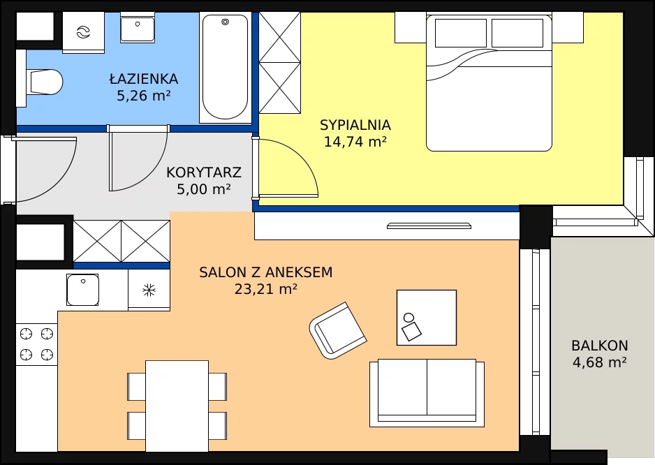 Zalety apartamentu 48.21 m², E.4.7
