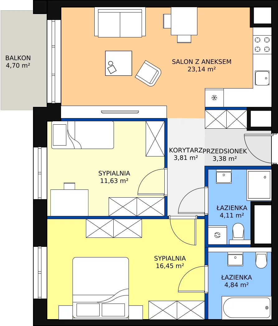 Zalety apartamentu 69.45 m², E.5.1