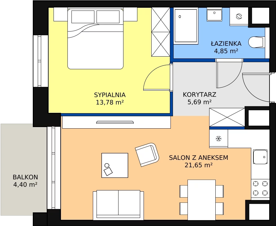 Zalety apartamentu 48.01 m², E.7.1
