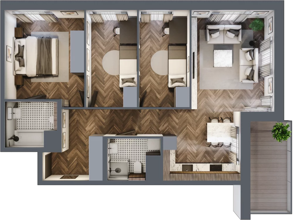 4 pokoje, apartament 78,49 m², piętro 7, oferta nr E.7.6, Inspire, Katowice, Osiedle Paderewskiego-Muchowiec, Dolina Trzech Stawów, ul. gen. Sikorskiego 41